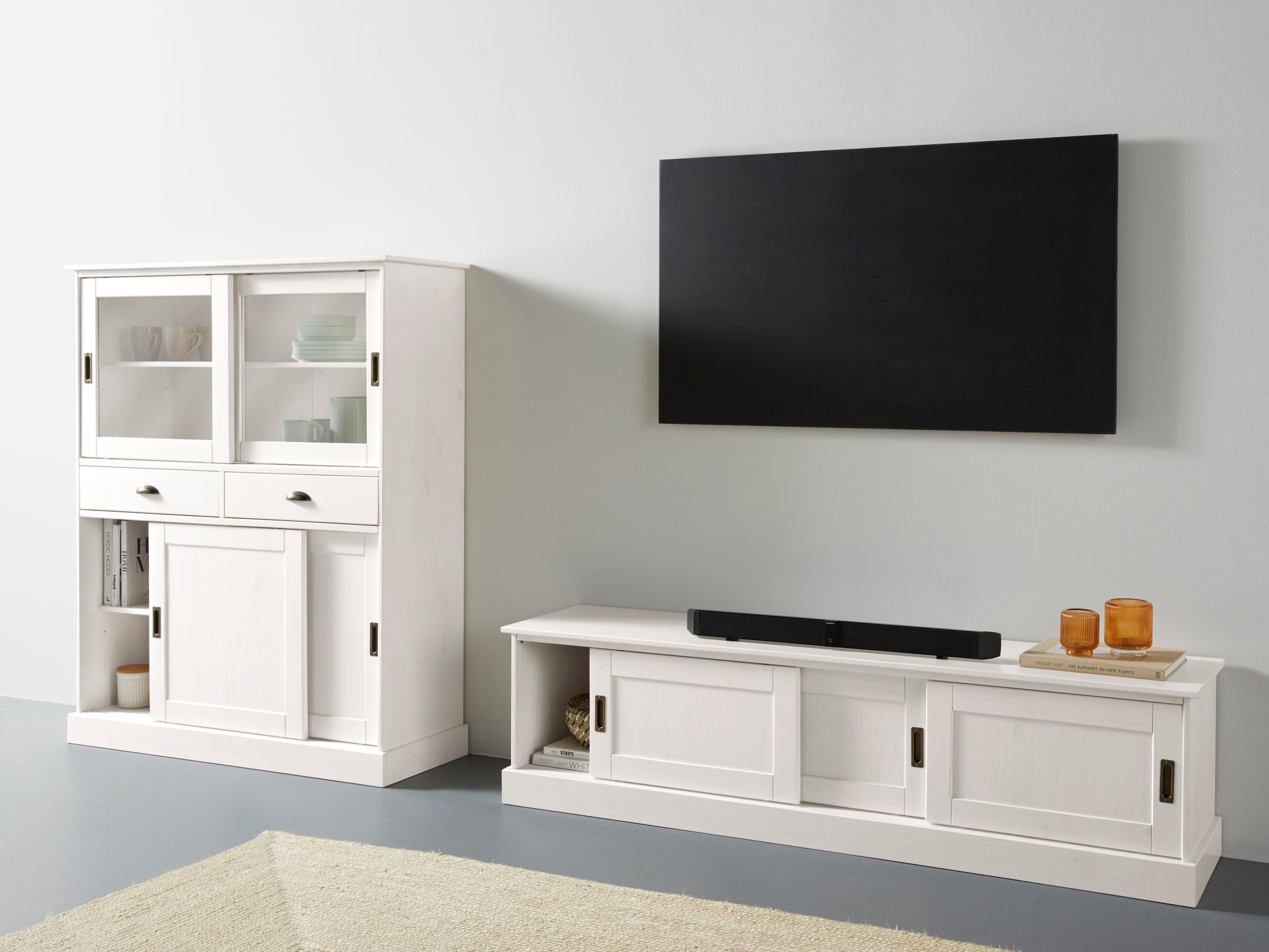 Home affaire Highboard »Schröder«, Vitrine aus massivem Kiefernholz, Breite 114 cm