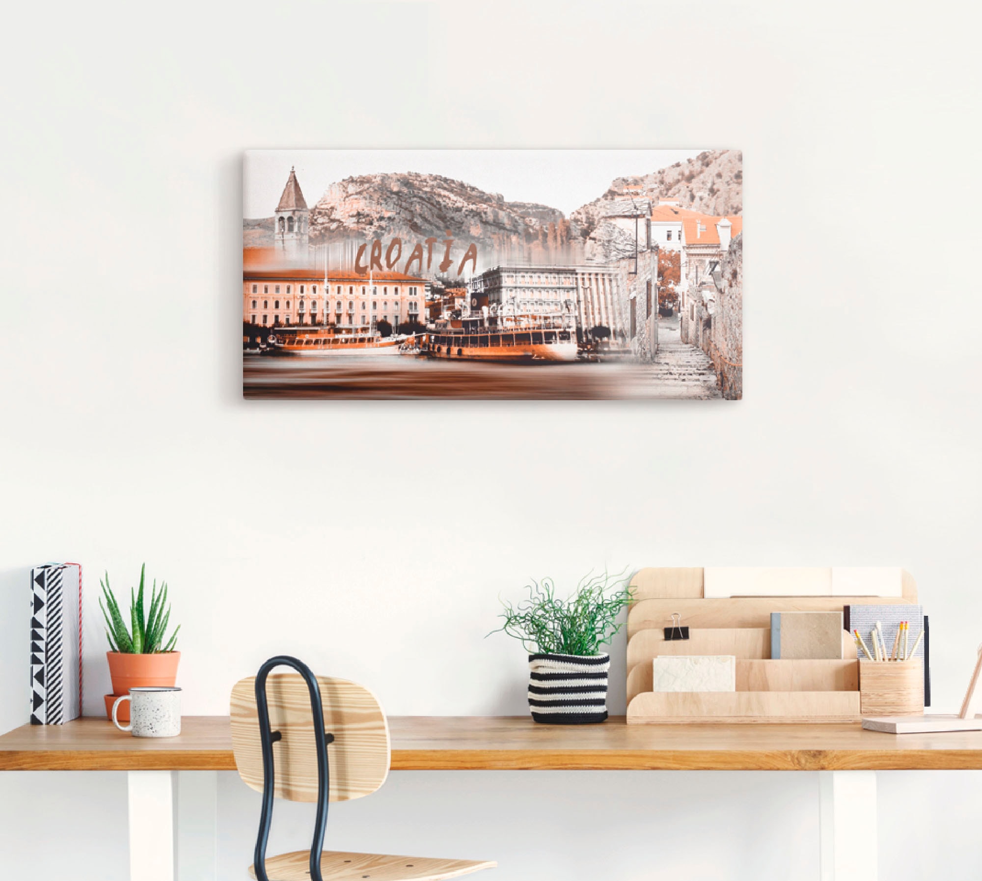 Artland Leinwandbild »Kroatien Skyline abstrakte Collage« Kroatien 1 Stk. tlg. auf Holzrahmen gespannt