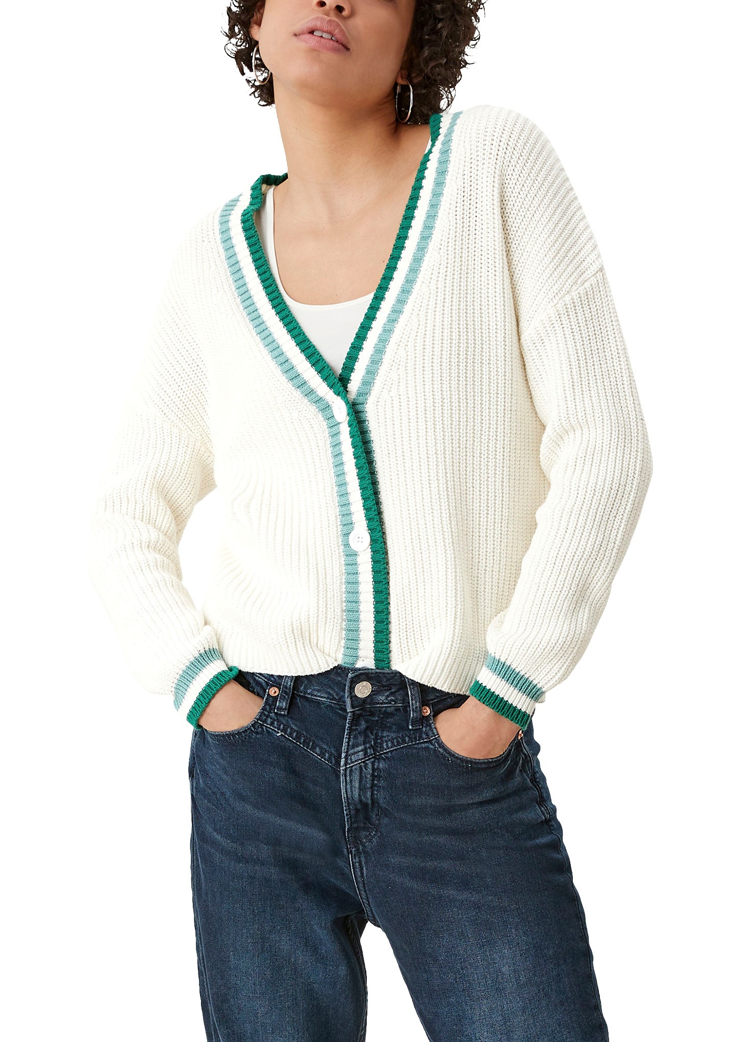 Q/S by s.Oliver Strickjacke, mit kontraststreifen an Ärmeln und Kragen