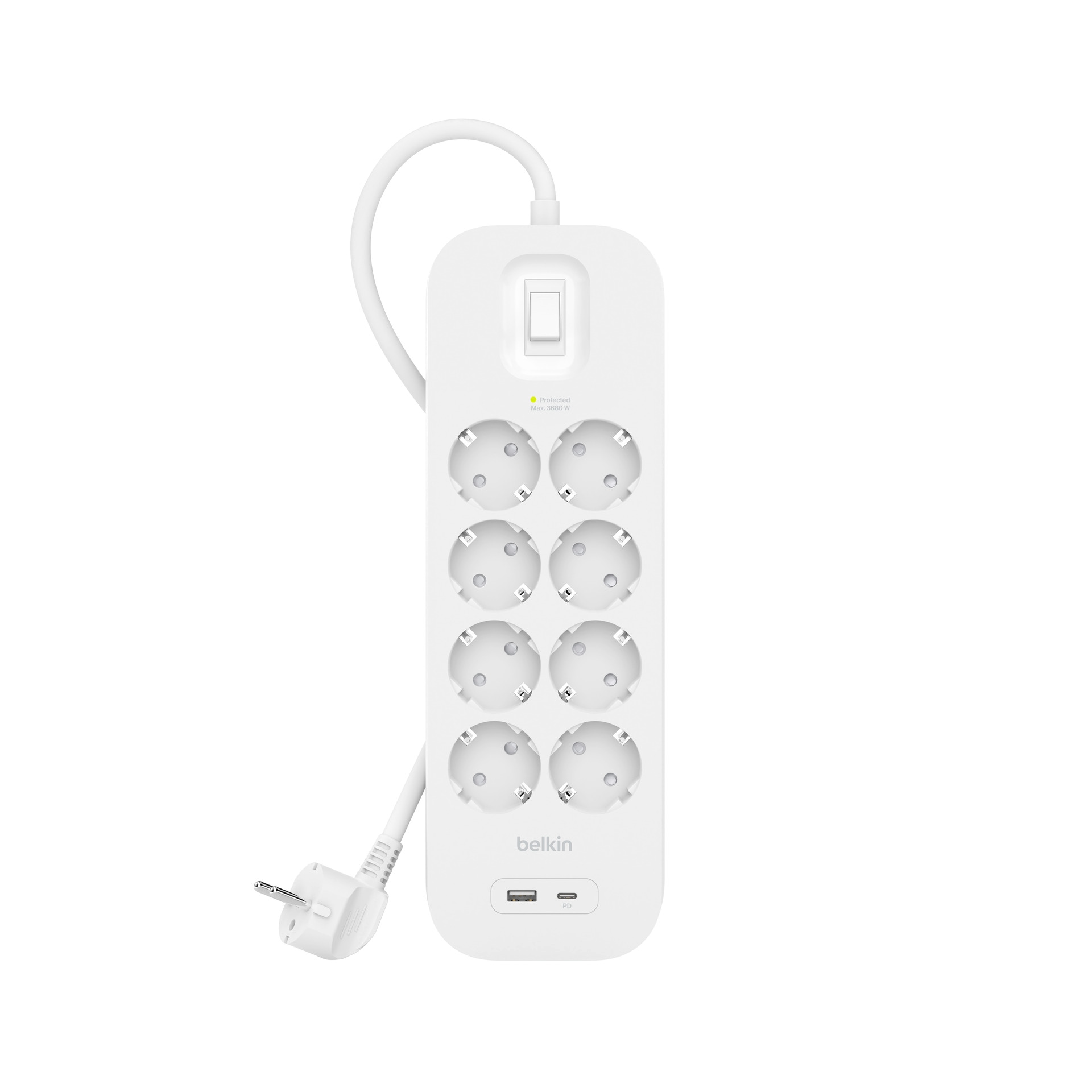 Belkin Steckdosenleiste »8-Fach Steckdosenleiste mit USB-A + USB-C Port, 900J, 18 W, 2 Meter«, 10-fach, (Ein- / Ausschalter Überspannungsschutz Kabellänge 2 m)