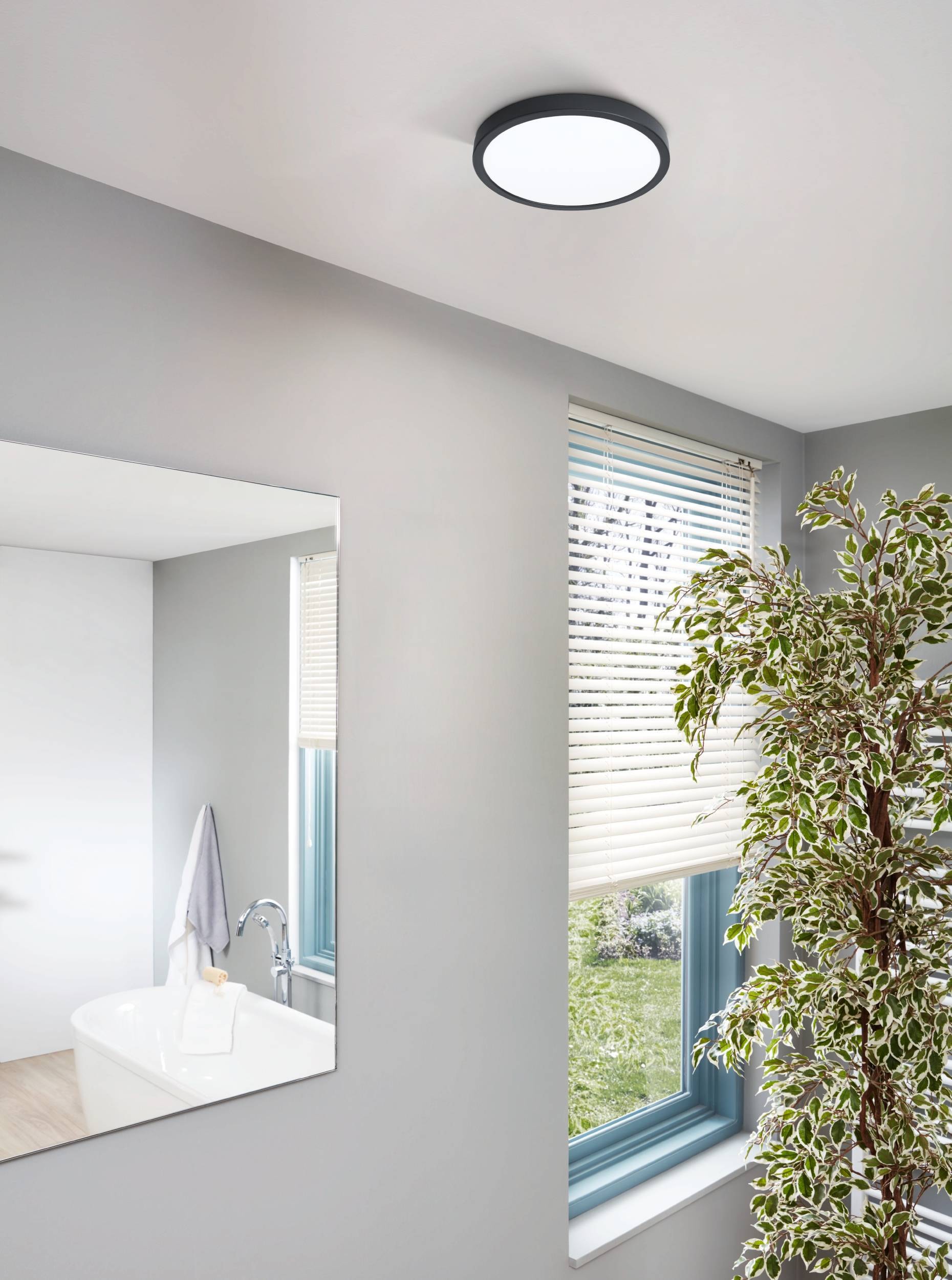 EGLO Aufbauleuchte »Fueva 5 Deckenleuchte, Deckenbeleuchtung, schwarz, weiß, Aufbaulampe« LED-Modul 1 Stk. Warmweiß Ø 28,5 cm, Aufbauleuchte, Bad-Deckenlampe, LED Aufbaulampe, IP44