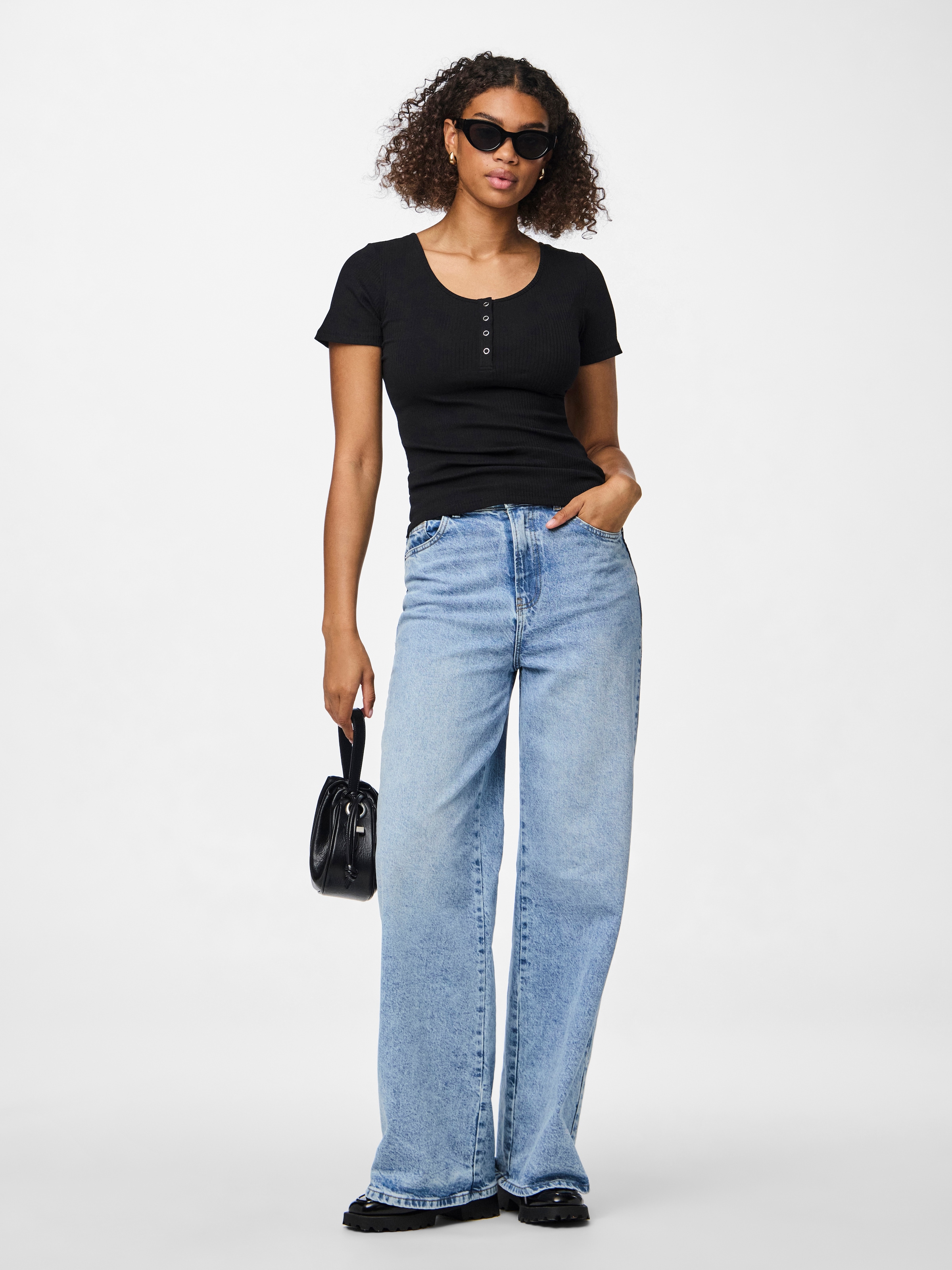 pieces Kurzarmshirt »PCKITTE SS TOP NOOS BC« Baumwollmischung, slim fit