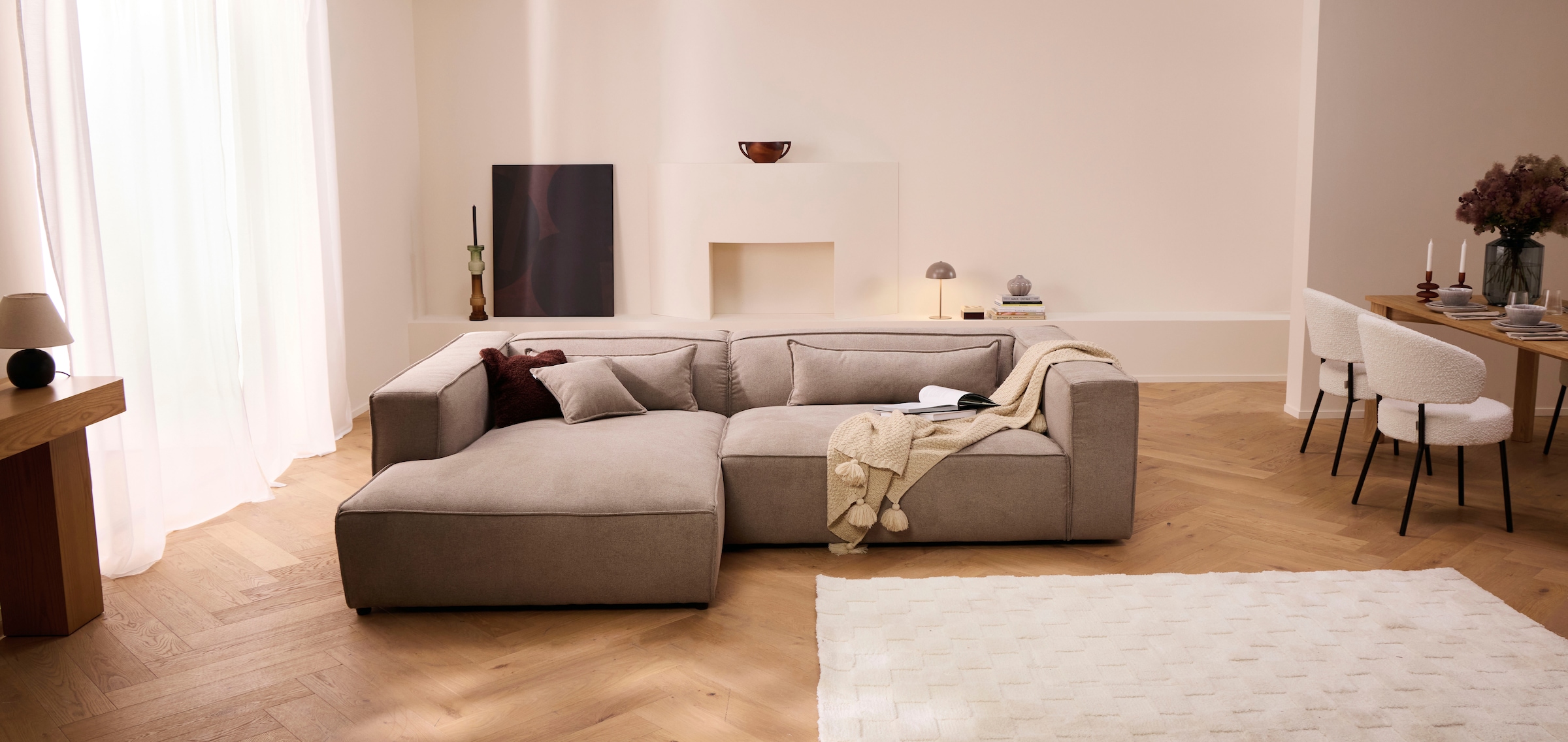 LeGer Home by Lena Gercke Teppich »Esmé, Hochflor-Teppiche, weich, Boho«, rechteckig, 23 mm Höhe, Hoch-Tief-Struktur, Uni, Kästchen, Wohnzimmer, Schlafzimmer, Esszimmer
