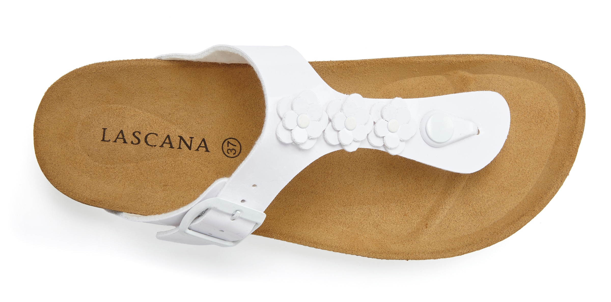 LASCANA Zehentrenner »Sandale, Pantolette, offener Schuh, Sommerschuh,«  mit komfortablem Korkfußbett