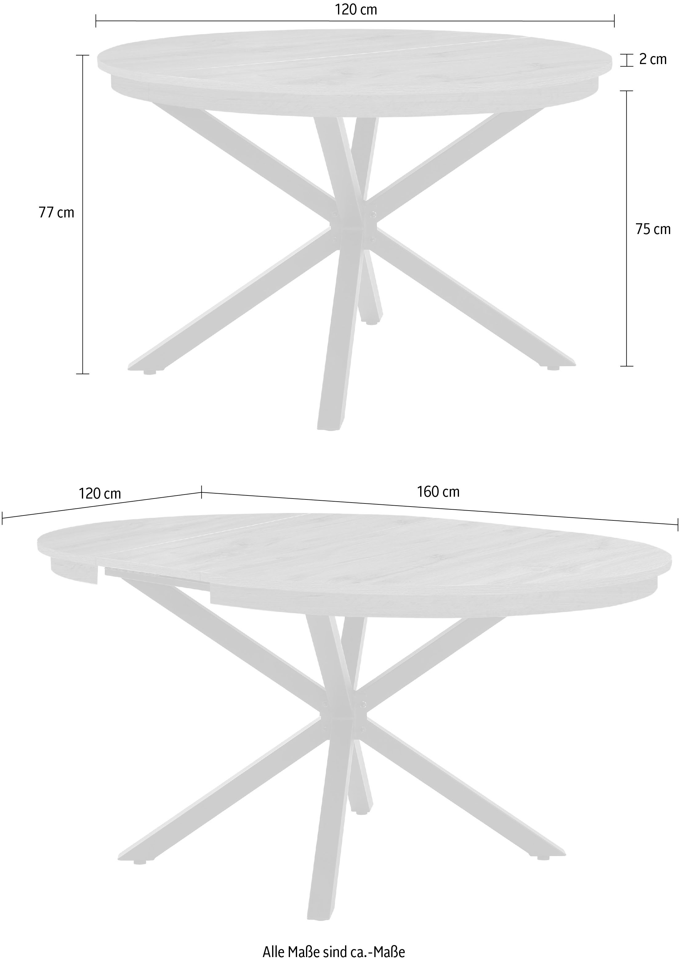 Jockenhöfer Gruppe Esstisch »Olbia«, rund, ausziehbar (120-160cm), platzsparend, Metalluntergestell