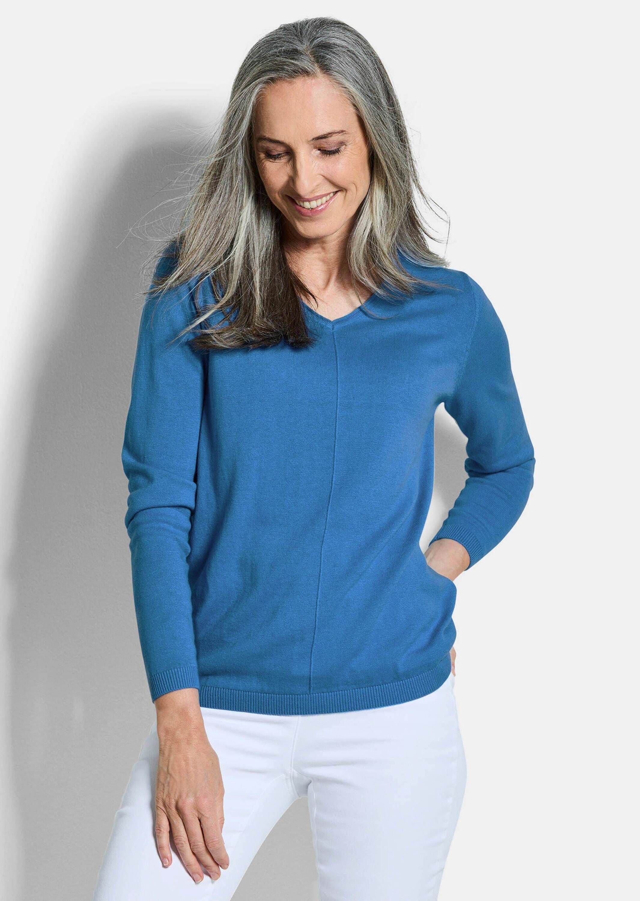 GOLDNER Rundhalspullover »Baumwollpullover mit V-Ausschnitt« mit Kaschmieranteil