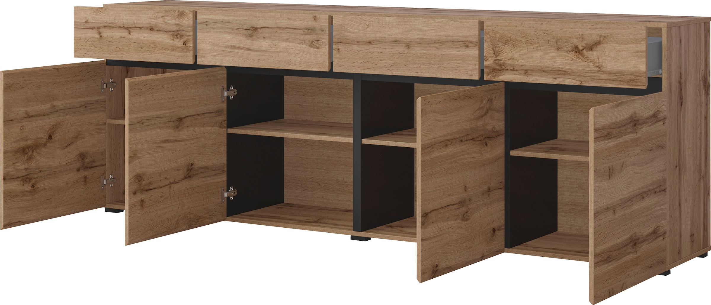 INOSIGN Sideboard »Cross,Breite 225 cm, moderne grifflose Kommode,4 Türen/4 Schubkästen«, Schubladenschrank mit viel Stauraum, Einlegeböden verstellbar