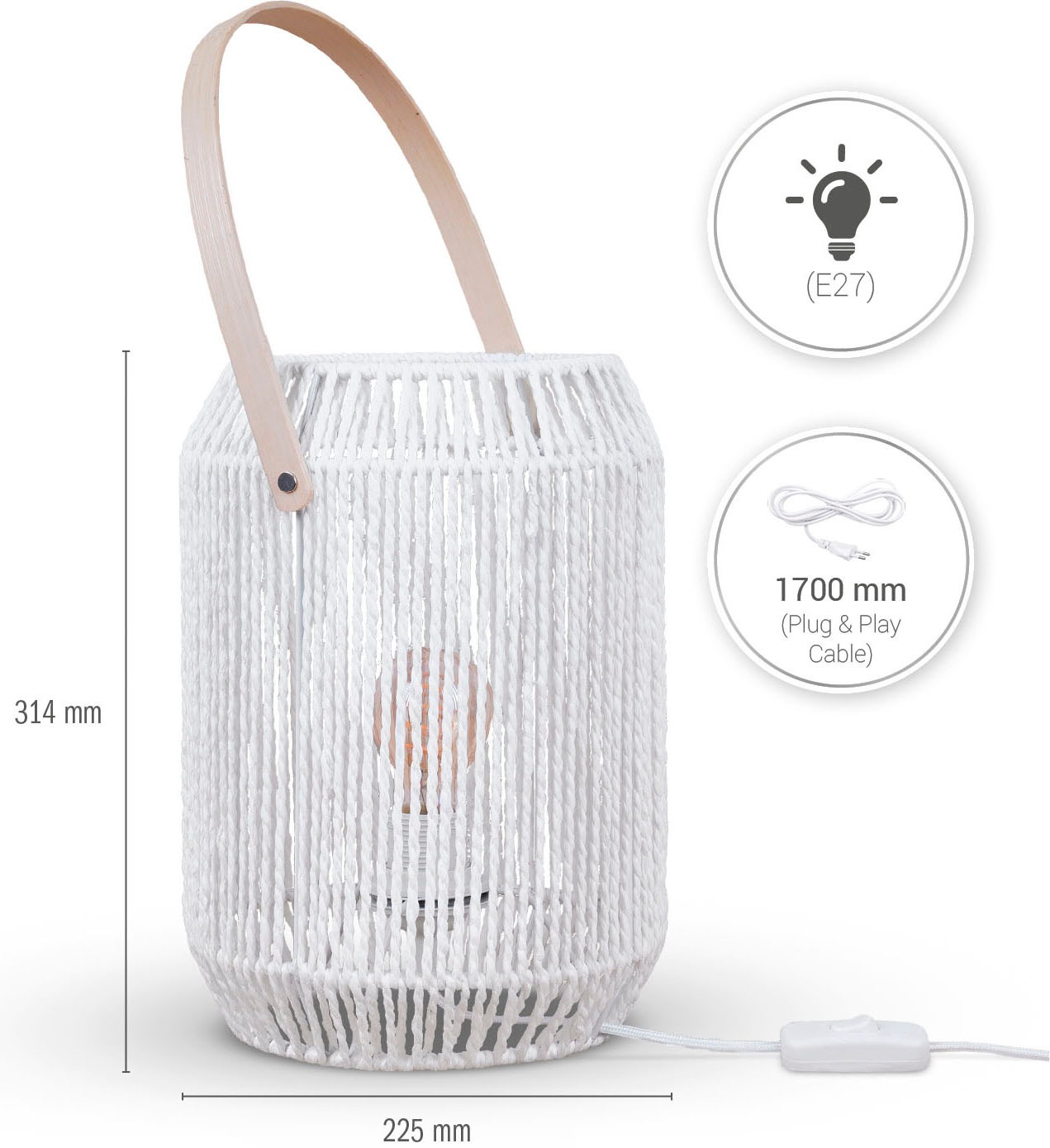 Paco Home Tischleuchte »NANDO«, Leuchtmittel E27 | ohne Leuchtmittel, Tischlampe Schreibtischlampe Beistelltisch Lampenschirm Boho Korb E27