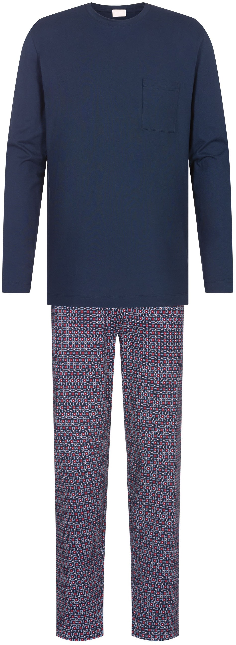 Mey Schlafanzug »RED TILE«, Langarm-Shirt mit Brusttasche
