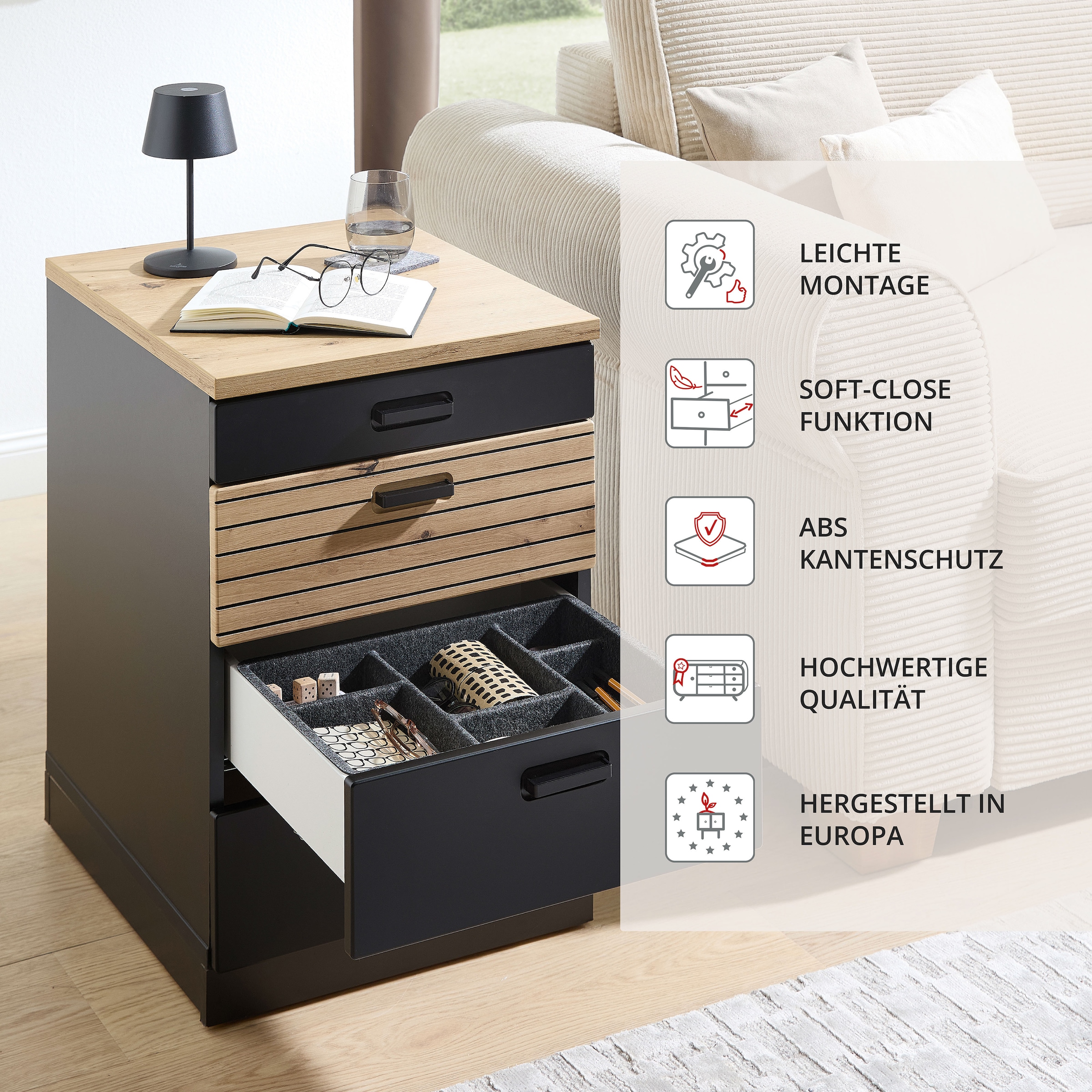 Innostyle Rollcontainer »Rollcontainer Glenn, 45 x 66 x 55 cm (B/H/T)« 1 Stk. tlg. inkl. Filzeinlage, 4 Rollen(2 mit Bremsen) oder Sockel, SK Soft-Close
