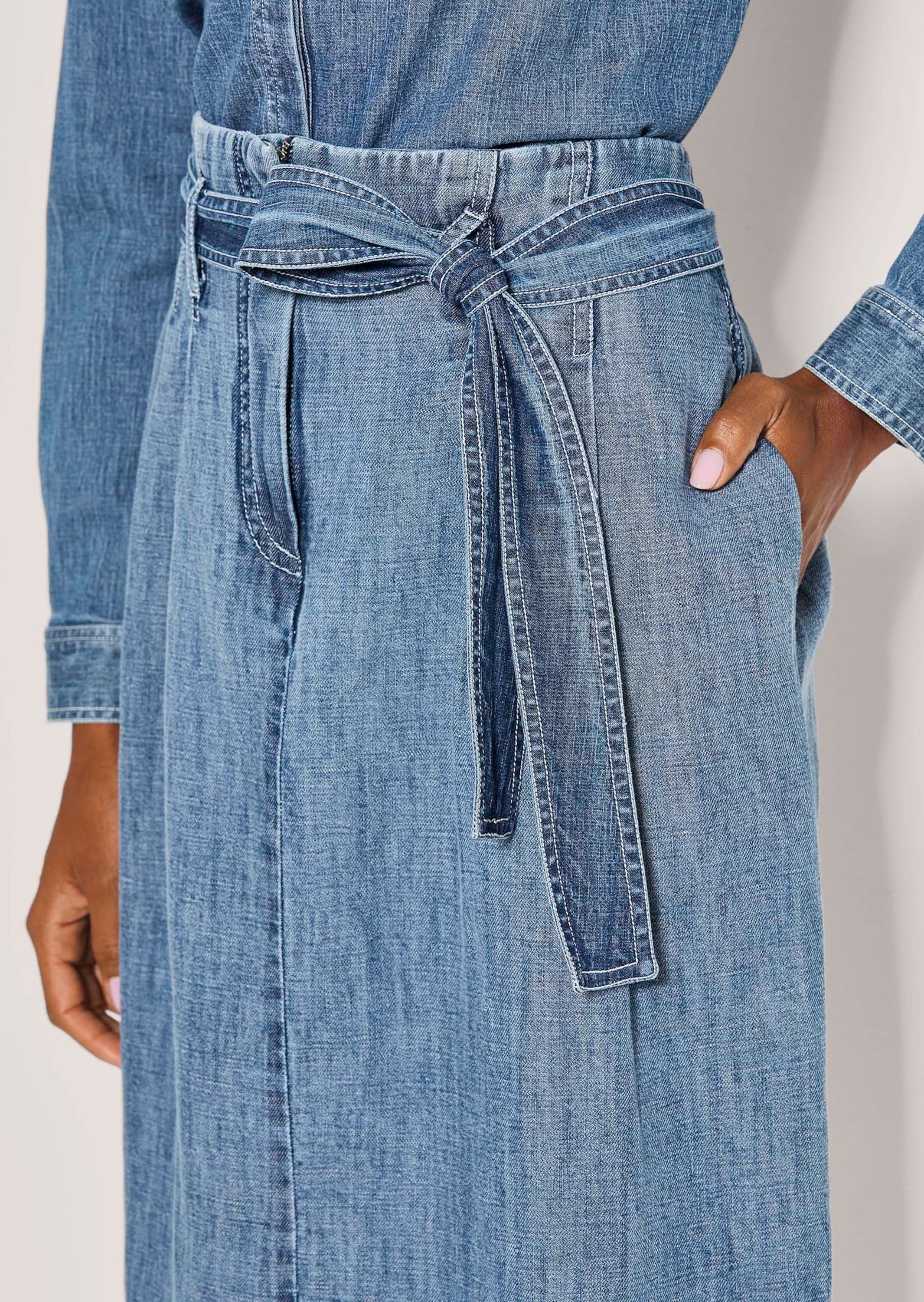 MADELEINE Regular-fit-Jeans »Jeansrock Baumwollrock mit Bundfalten« Jeansrock mit Bindegürtel