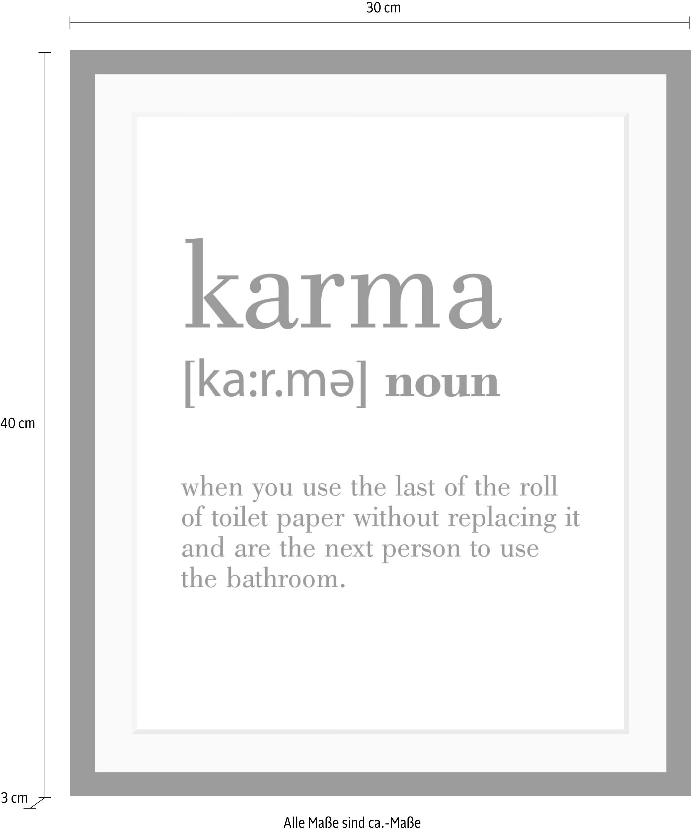 queence Bild »Karma« Motivationsbilder | Schriftzug | Schwarz-Weiß HD Premium Poster-Druck inkl. Holzrahmen