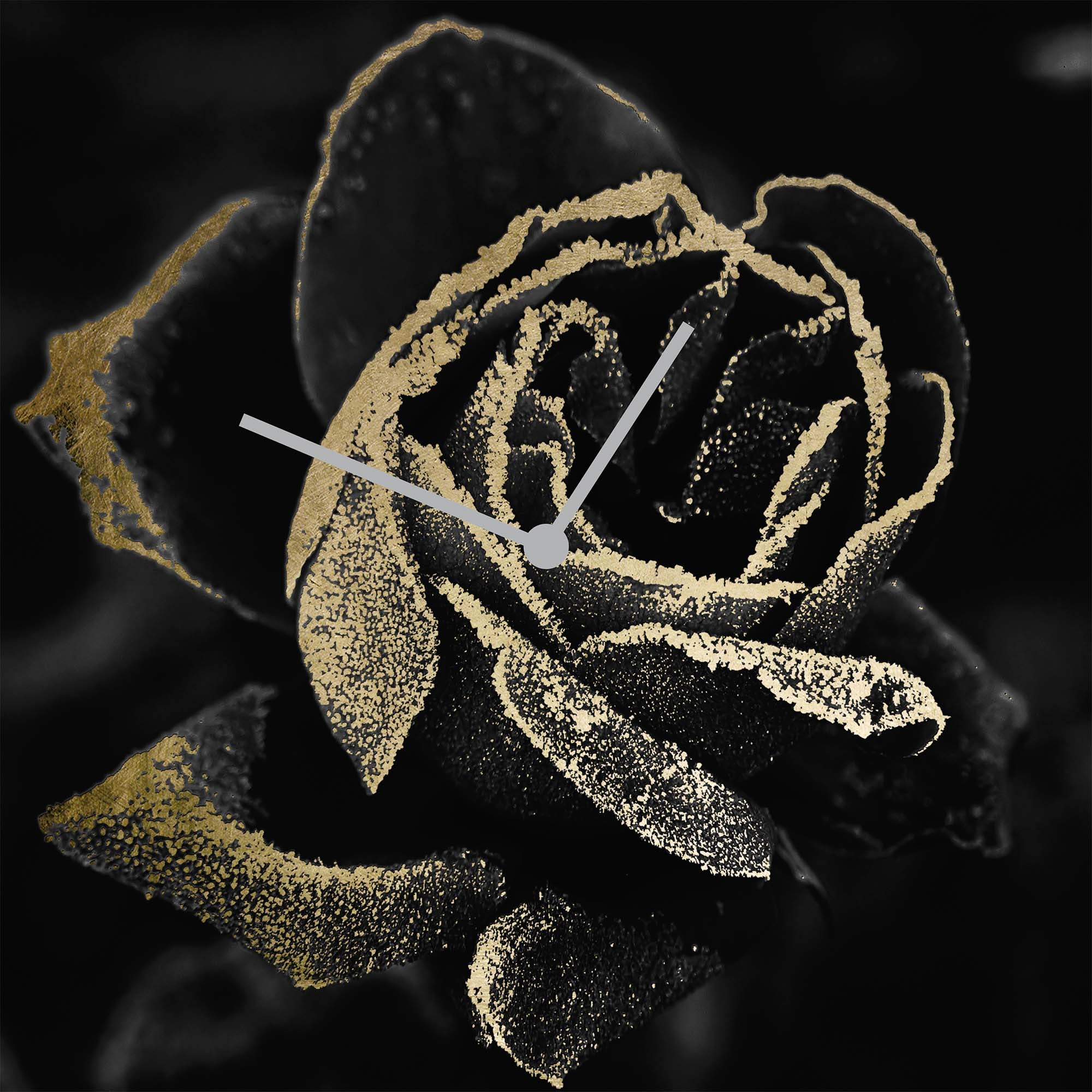 queence Wanduhr »Rose, Blattgold Applikationen«, Uhr, geräuschlos, gold, Blattgold, handarbeit, Blume, Rose