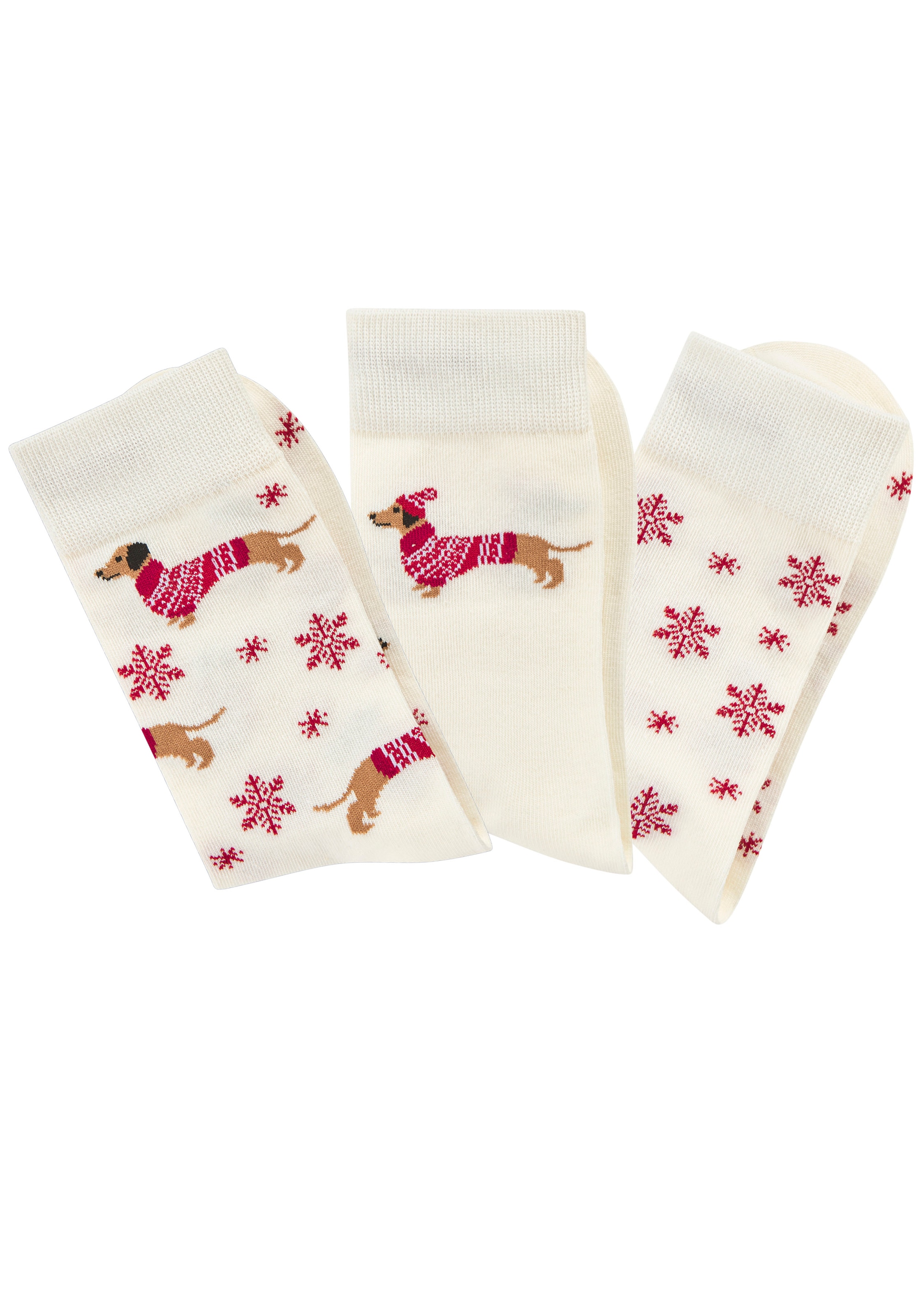 LASCANA Socken, (Packung, 3 Paar), mit weihnachtlichem Dackelmotiv
