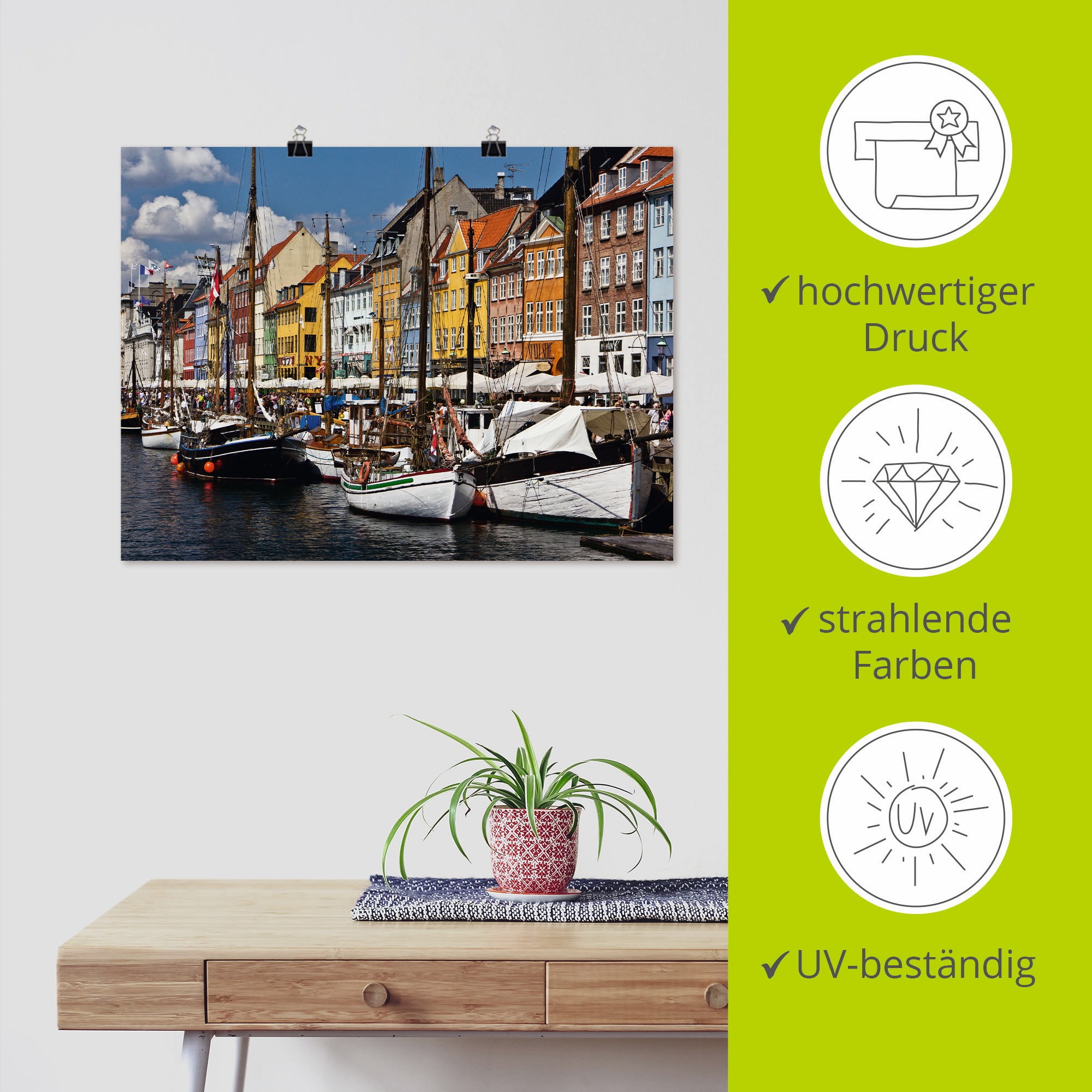 Artland Poster »alter Hafen in Kopenhagen 2«, Boote & Schiffe, (1 St.), als Alubild, Leinwandbild, Wandaufkleber oder Poster in versch. Größen