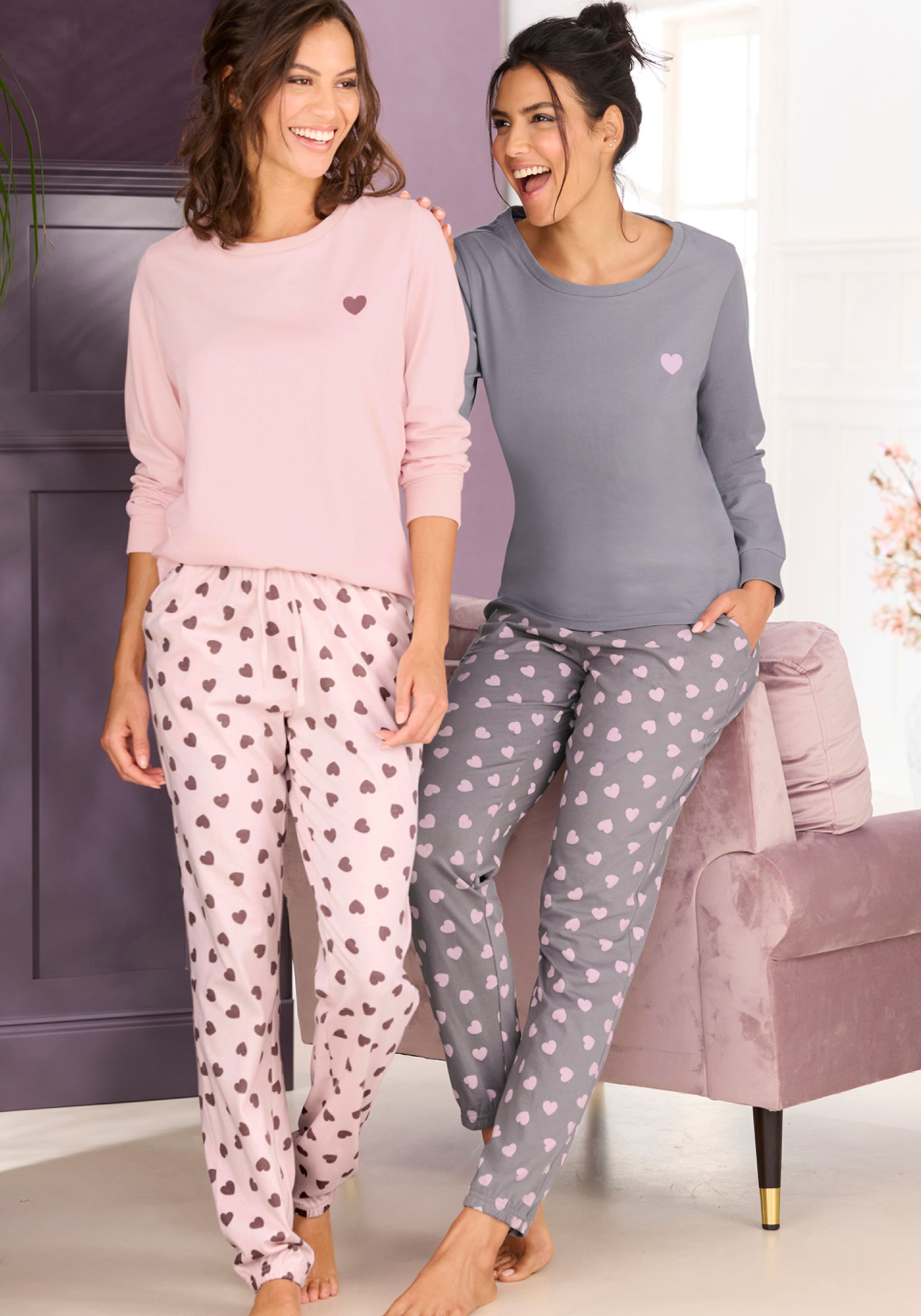 Vivance Dreams Pyjama Spar-Set, 2 Stück, 4 Stk. tlg., mit süßem Herzmuster