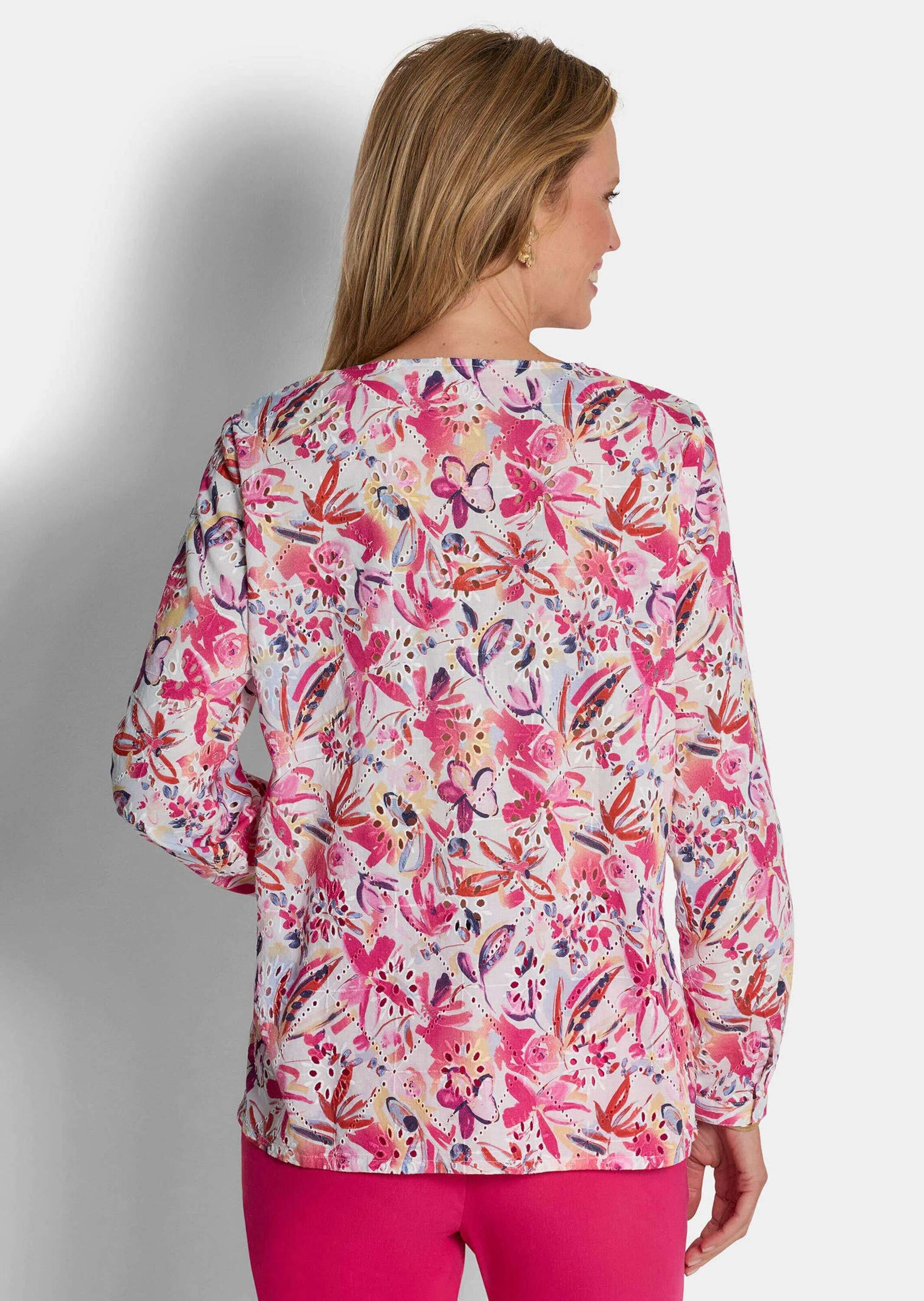 GOLDNER Kurzarmbluse »Kurzgröße Druckbluse mit floralem Design« seitliche  Schlitze