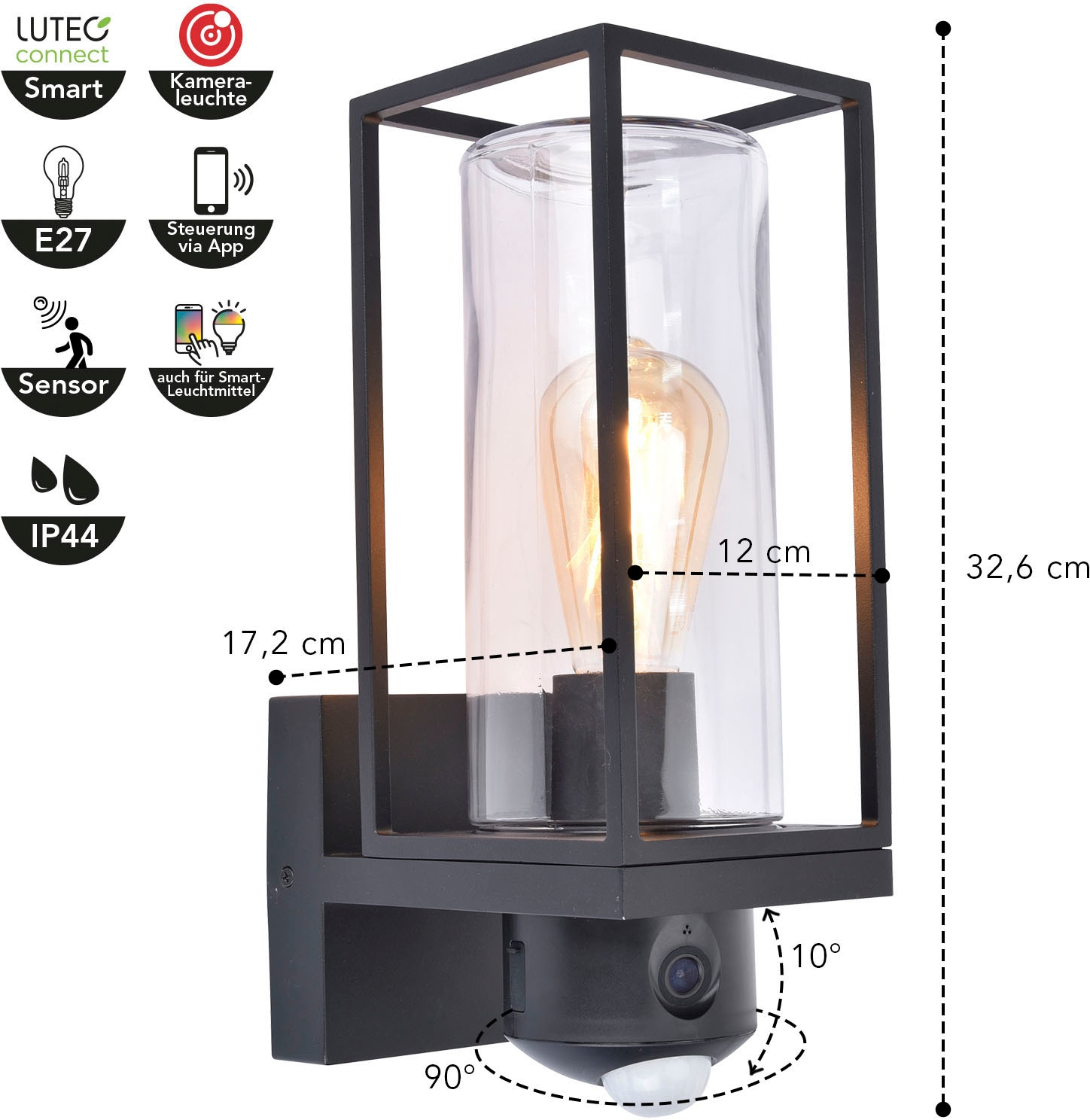 LUTEC Smarte LED-Leuchte »FLAIR«, Leuchtmittel E27 | Leuchtmittel wechselbar, Smart-Home Kameraleuchte