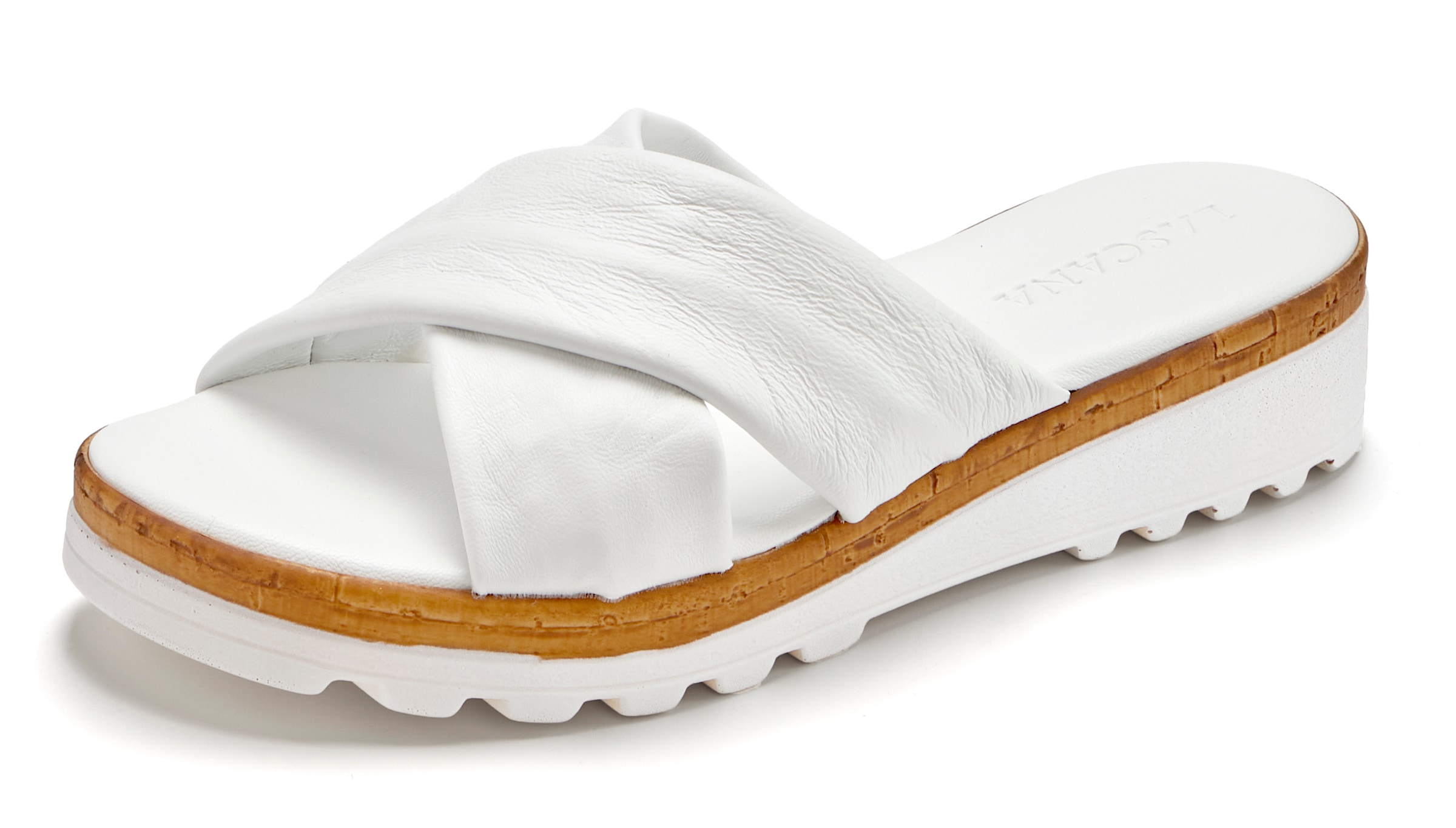 LASCANA Pantolette »Sandale, Sommerschuh, Mule, offener Schuh,«  NEU aus Leder mit dezentem Keilabsatz