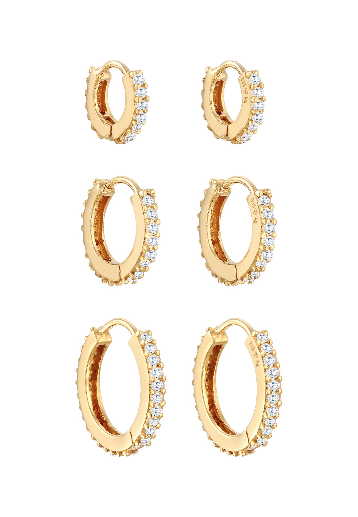 Elli Premium Paar Creolen »Ohrringe Creolen Zirkonia 3er Set Elegant 925 Silber«