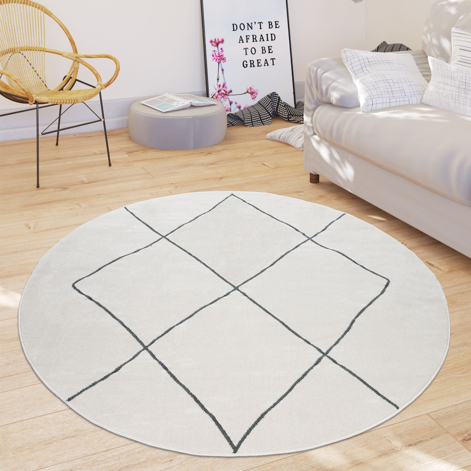 Paco Home Teppich »Haral 787«, rund, 9 mm Höhe, Kurzflor, Scandi Design, Rauten Motiv