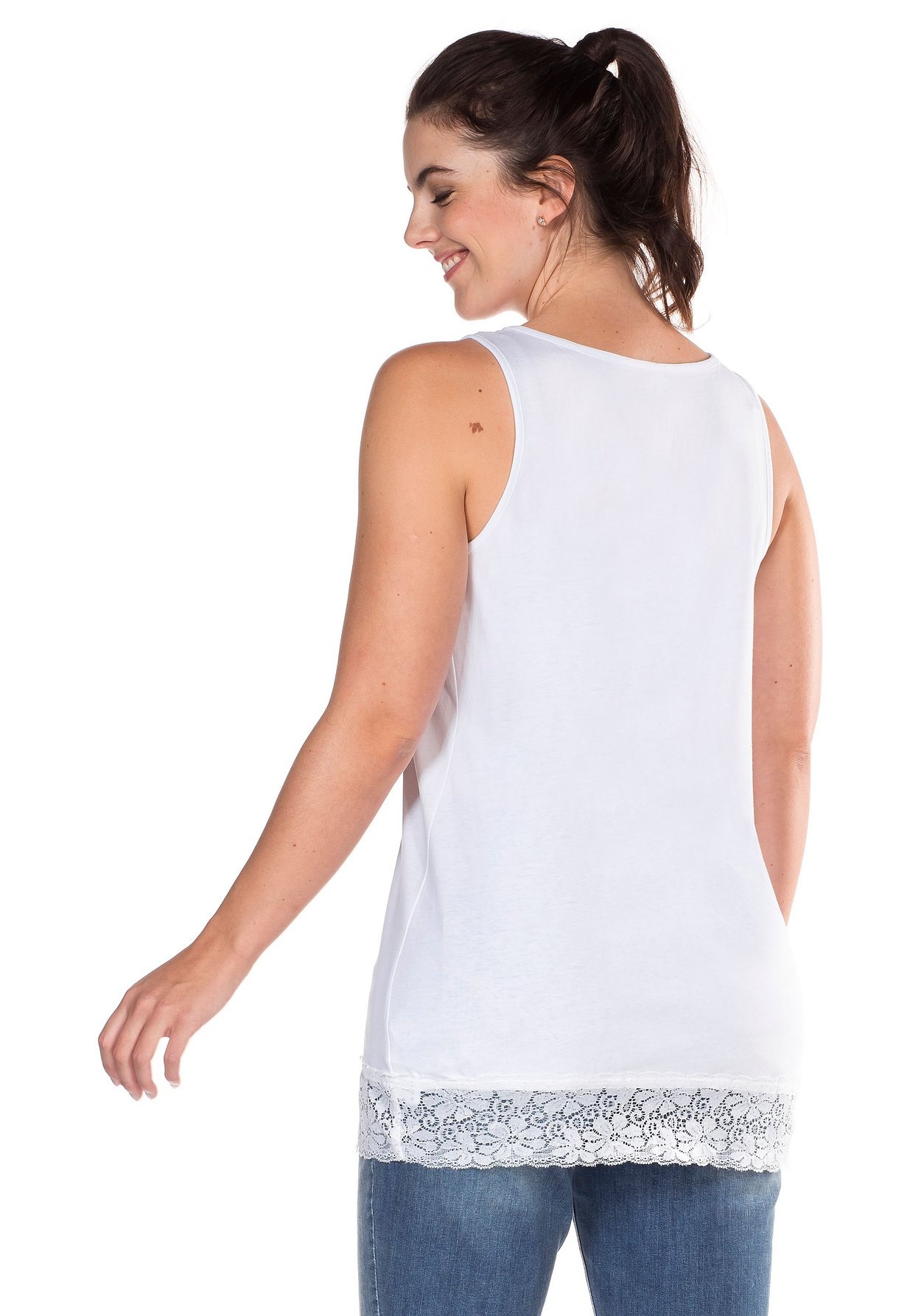 Sheego Longtop »Top mit Spitzenbordüre am Saum«, mit Spitzenbordüre am Saum