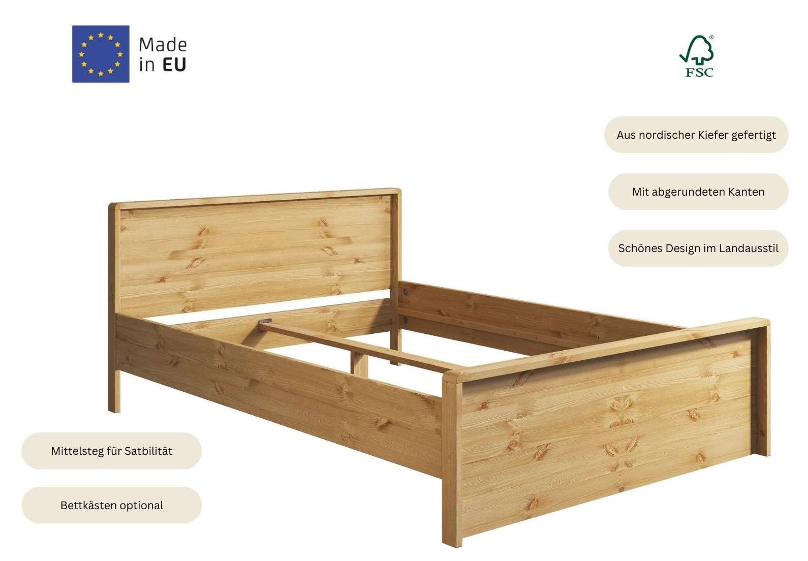 OTTO home Massivholzbett »Luven, hohe Belastbarkeit! FSC® zertifiziertes Massivholz« Breite/Belastbarkeit 180cm/220 KG, 140cm/180 KG,  aus massiver Kiefer im schlichten Design