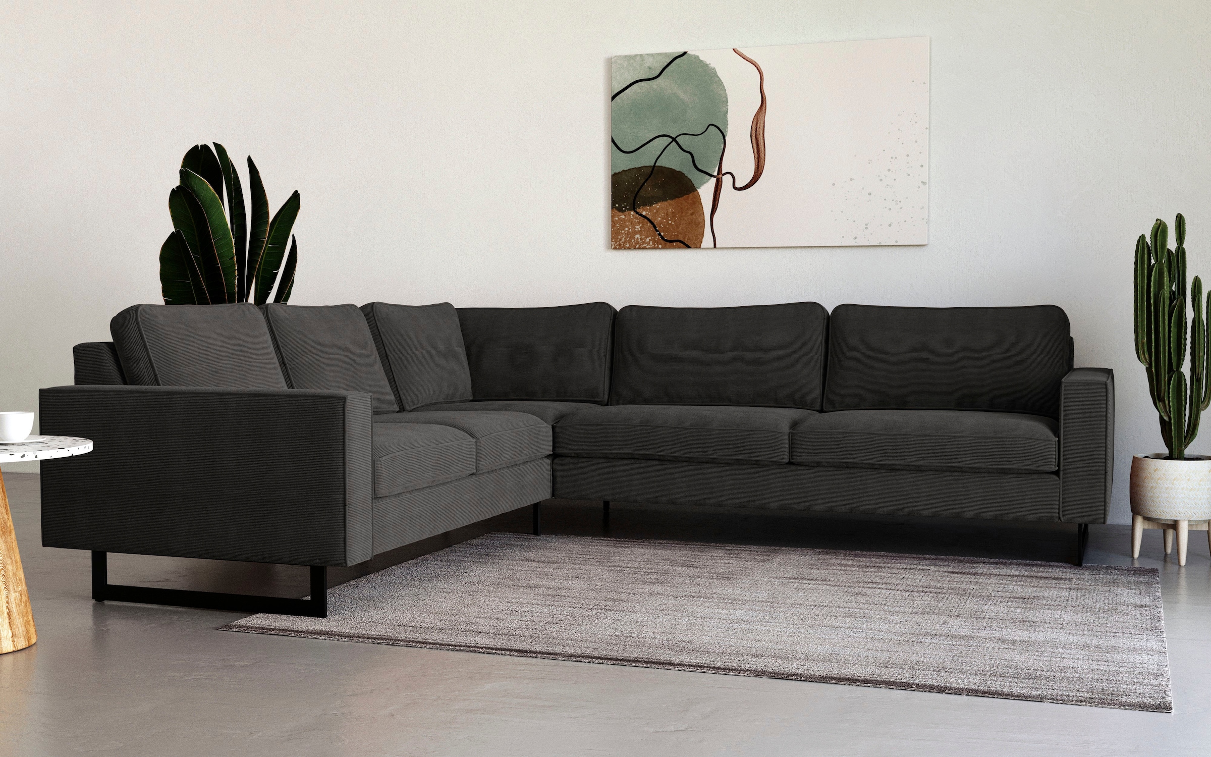 Places of Style Ecksofa »Pinto, 250/290 cm, langer Schenkel, XXL, Ottomane«, Cord, Feincord, Luxus-Microfaser Leder und Chenille