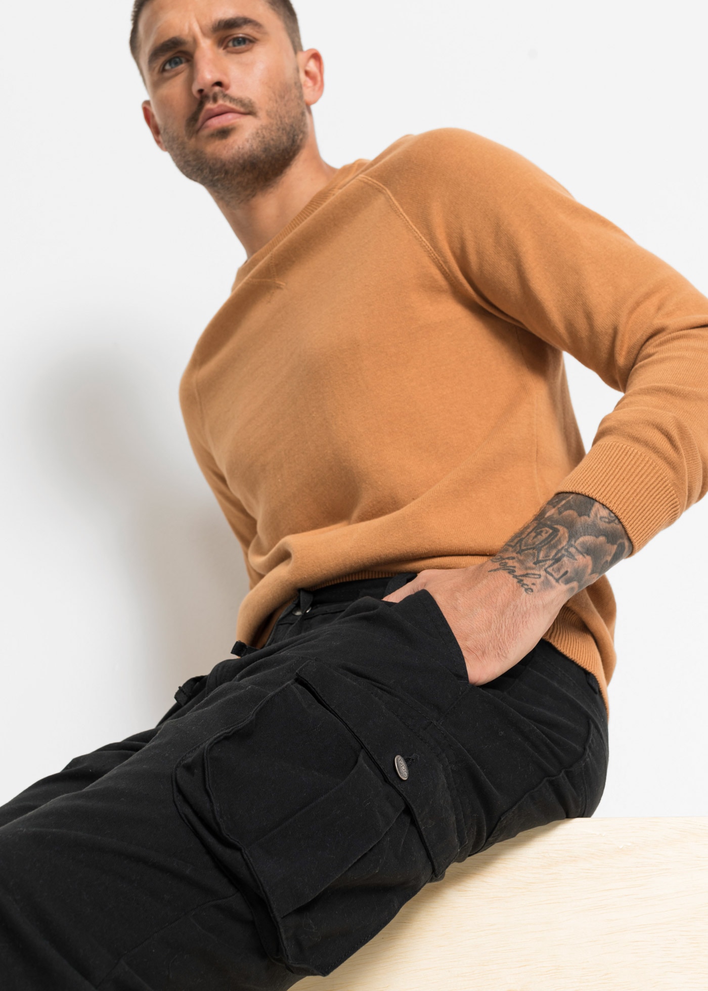 bonprix Cargohose  Regular Fit Cargohose aus reiner Baumwolle, Straight