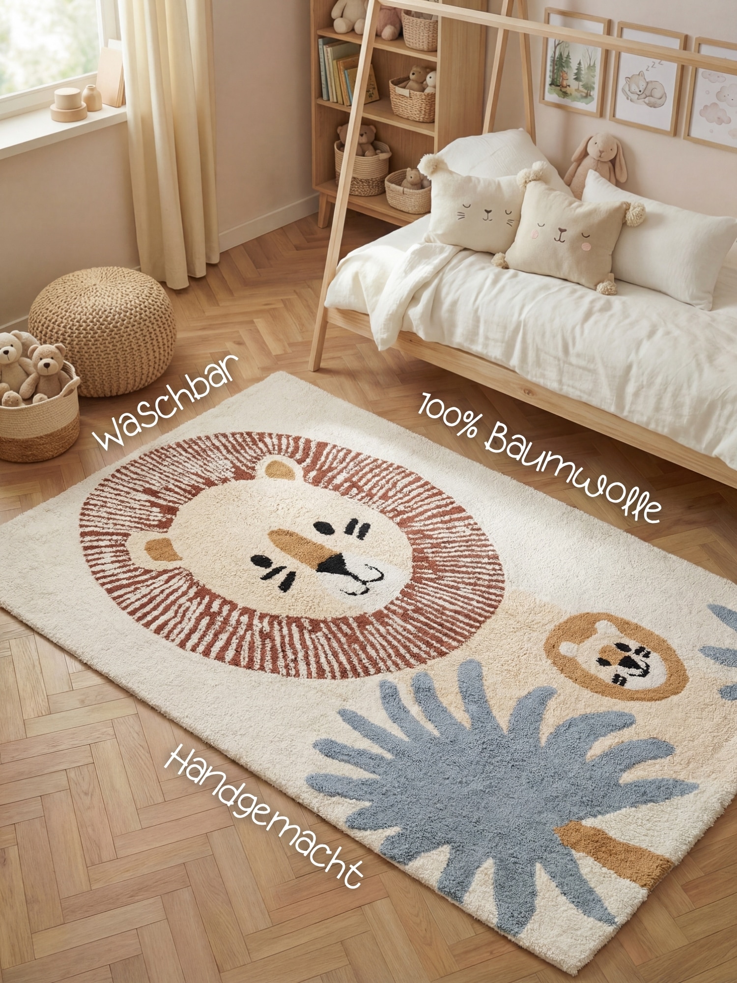 HANSE Home Kinderteppich »Leander« rechteckig 10 mm Höhe Waschbar, Handgemacht, Baumwolle, Rutschfest Spielteppich Kinderzimmer