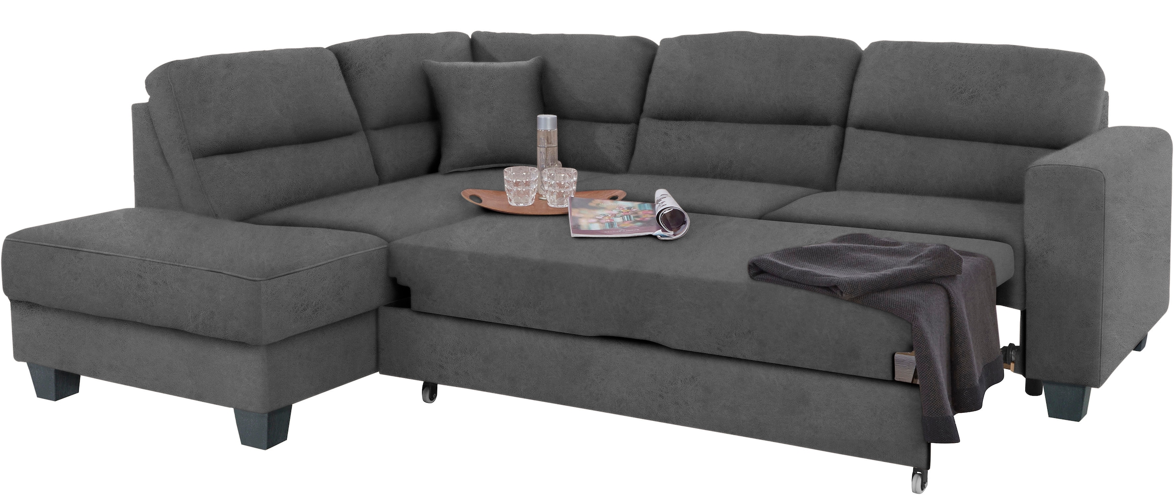 TRENDMANUFAKTUR Ecksofa »Chamber, zeitlos & elegant, bequem, L-Form«, inklusive einer Kopfstütze, wahlweise Schlaffunktion, B/T 203/245cm