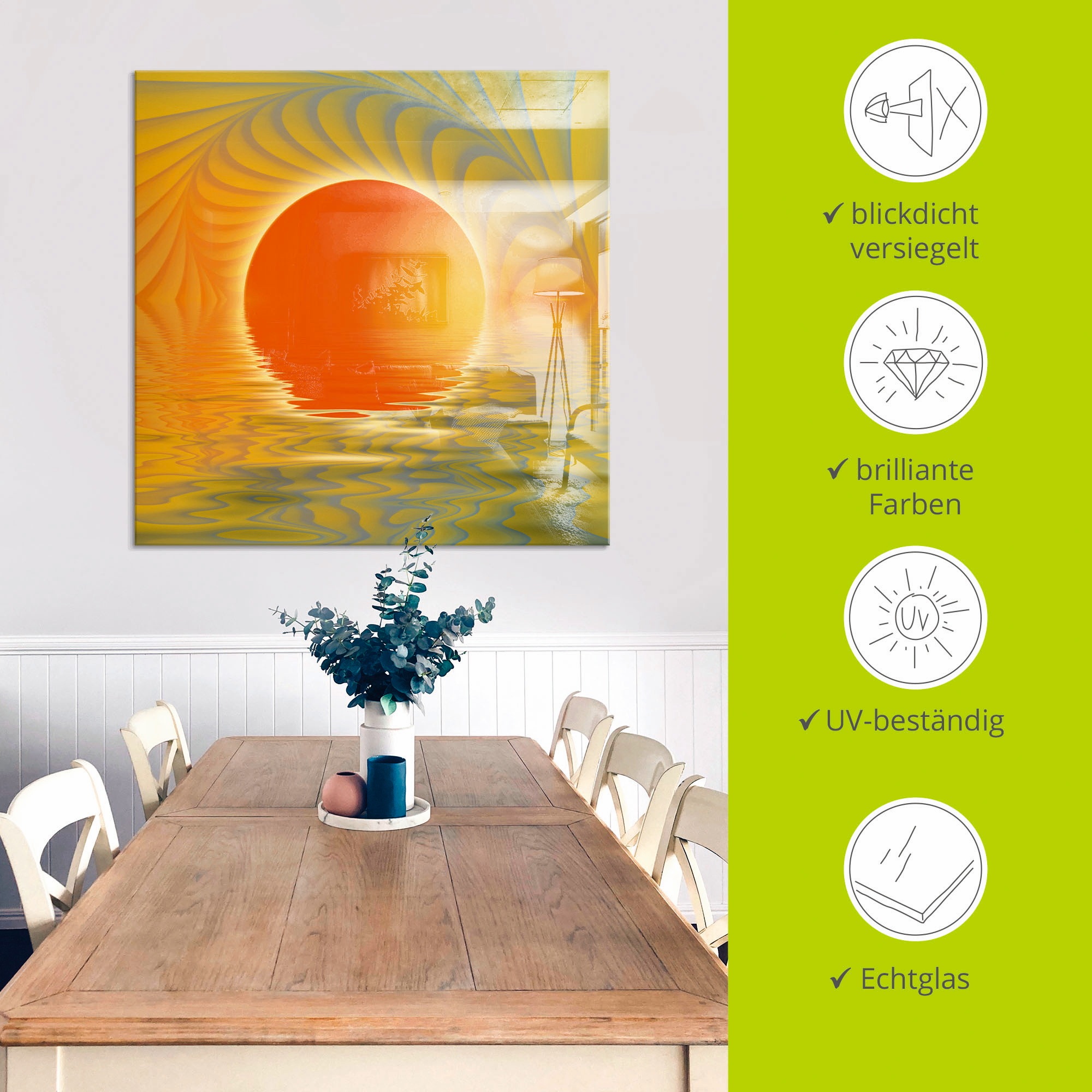 Artland Glasbild »Abstrakter Sonnenuntergang«, Muster, (1 St.), in verschiedenen Größen
