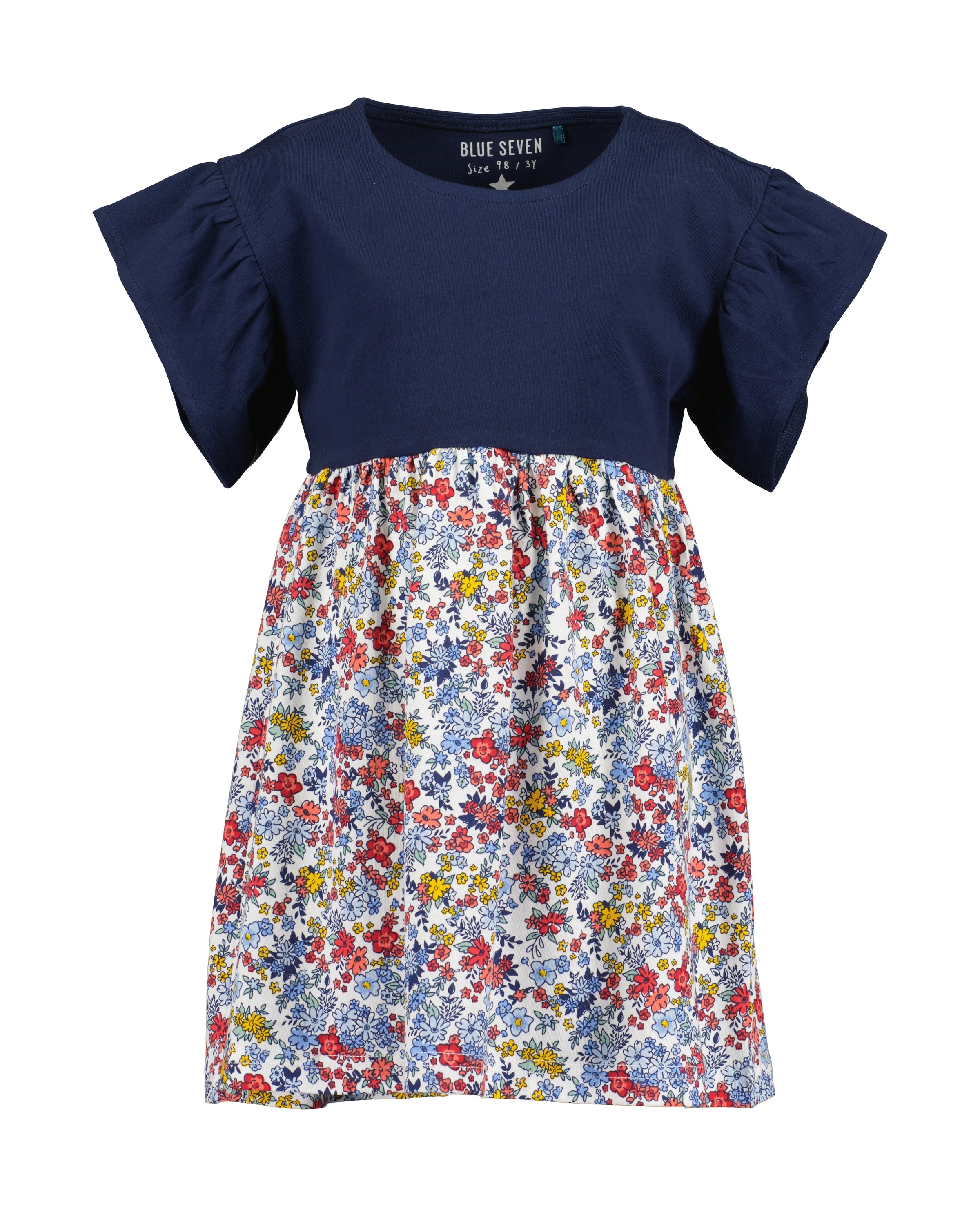 Blue Seven Mädchen Sommerkleid mit tollen Rüschen an den leicht überschnittenen Schultern in blau, Größe 92