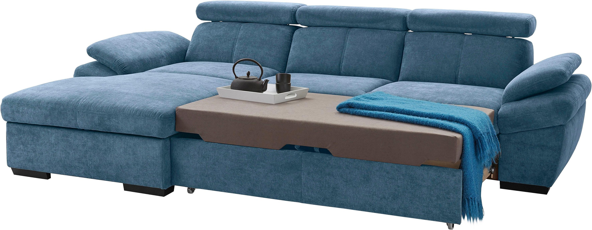 exxpo - sofa fashion Ecksofa »Salerno, inkl. Kopf- und Armteilverstellung, elegant & bequem, L-Form«, wahlweise mit Bettfunktion und Bettkasten, tolle Detailverarbeitung