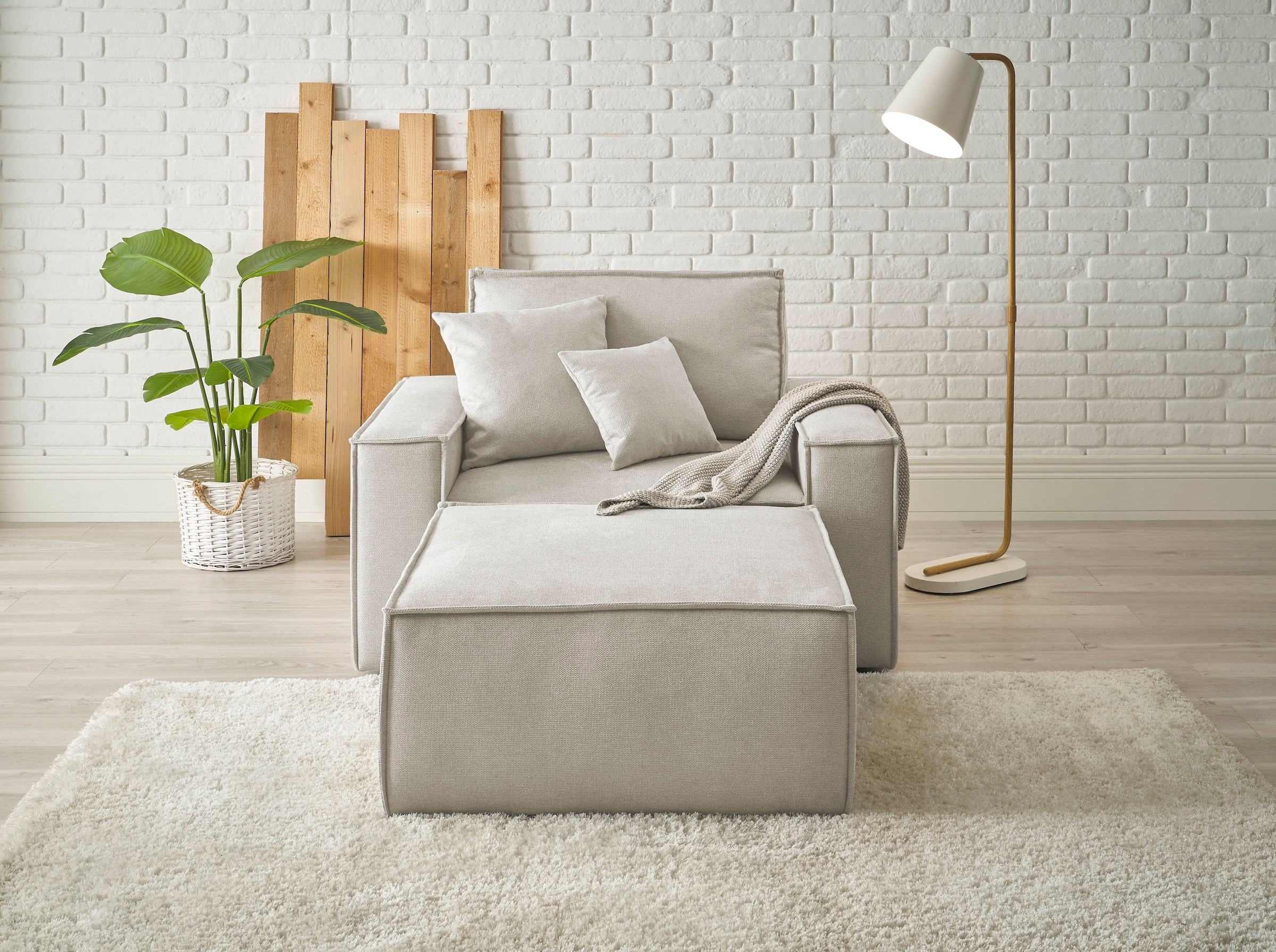 OTTO home Loveseat »FINNLEY Struktur fein, Loveseat & Hocker im Set« 2 Stk. tlg. verfügbar in den Stoffqualitäten Bouclé, Struktur fein und Mega Cord