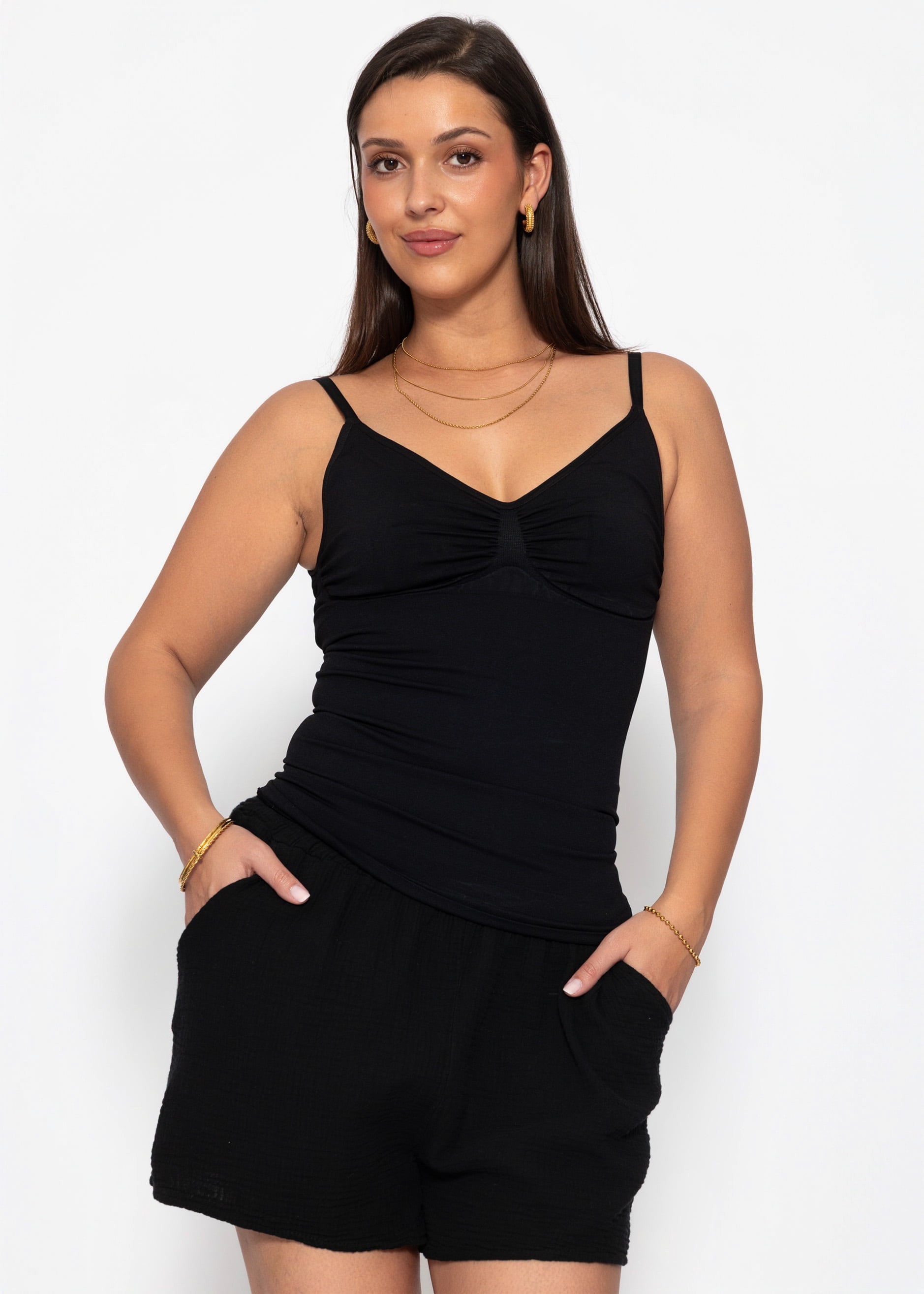 SASSYCLASSY T-Shirt »Sculpting Shapewear Top« Elastisches Shaping Top mit verstellbaren Trägern und Raffungen