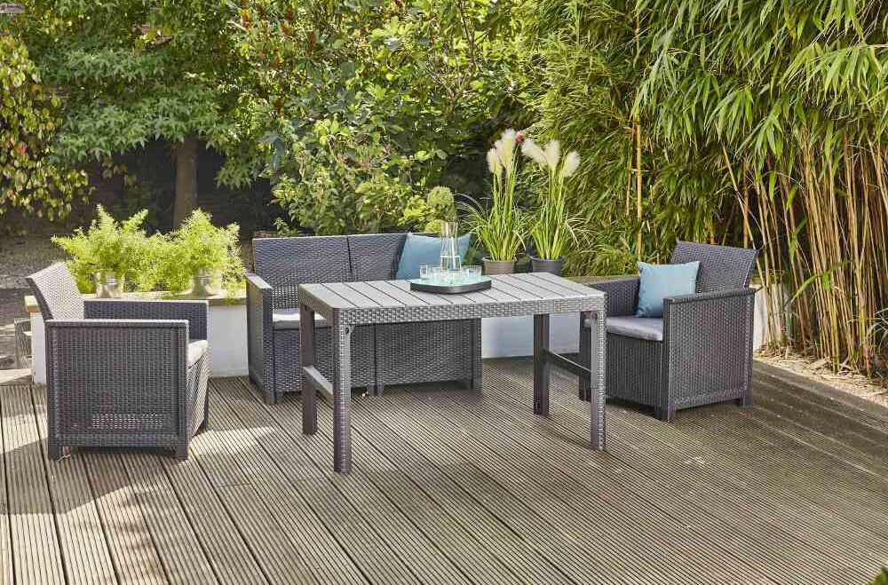 Siena Garden Gartenlounge-Set »Amea«, (4 tlg.), Kunststoff graphit, Sitzkissen aus Polyester in grau