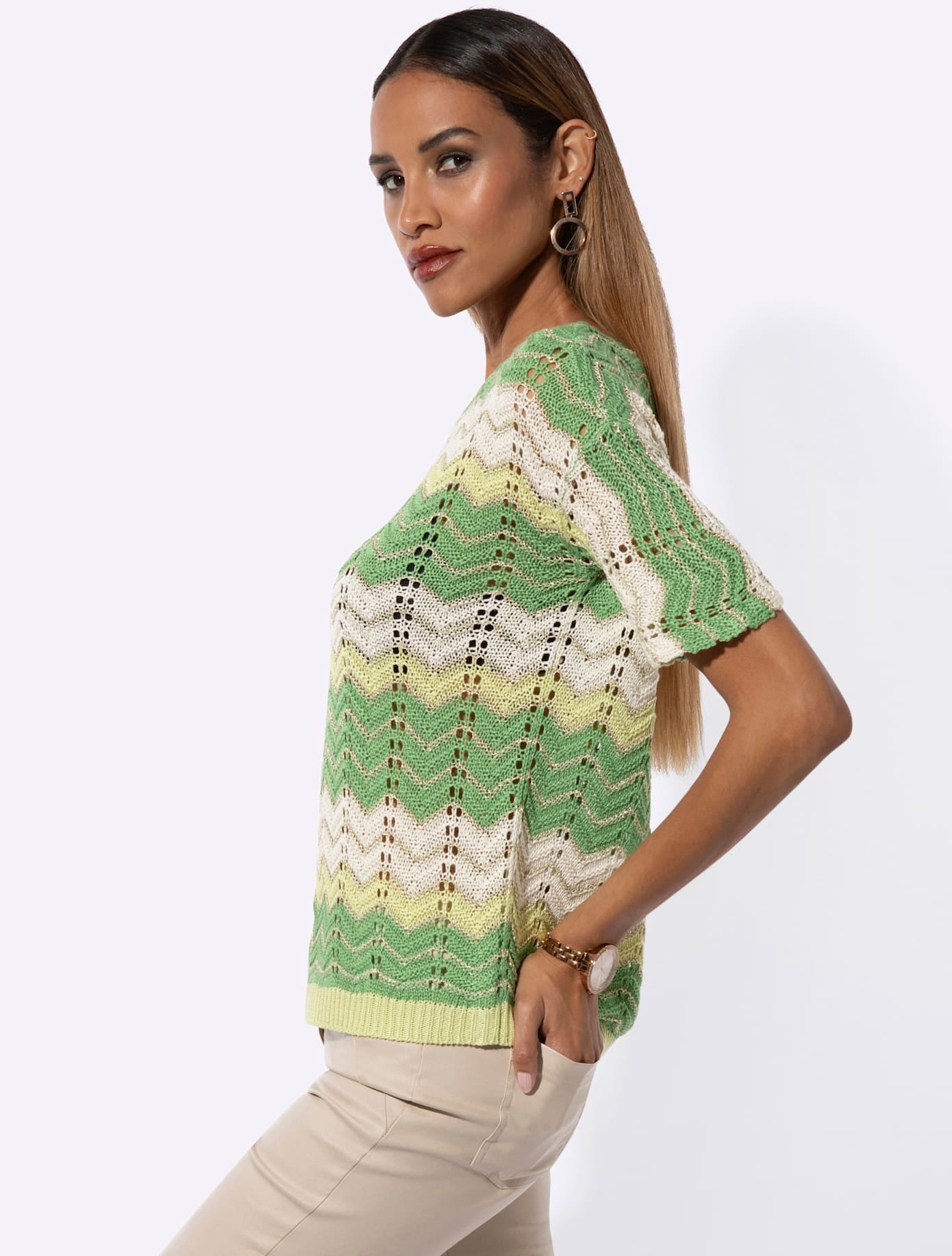 creation L Rundhalspullover »Ajour-Pullover«