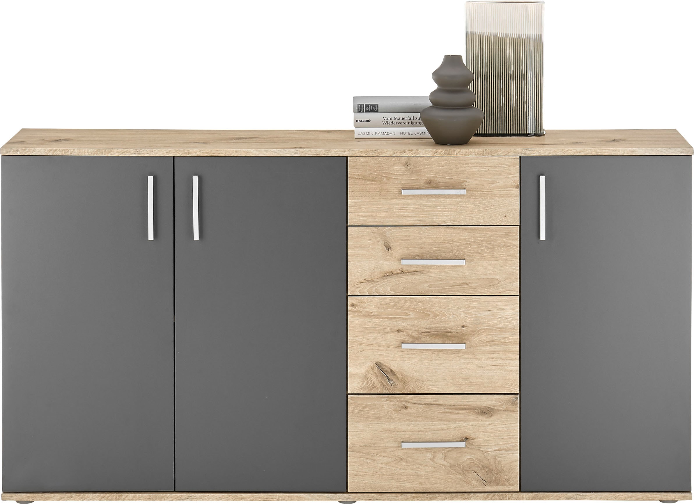 HBZ Kommode »BC-Drift-2, Sideboard Stellmaß BxHxT 160x84x35 cm«, (1 St.), Sideboard mit 3 Türen und 4 Schubkästen, 2 Einlegeböden