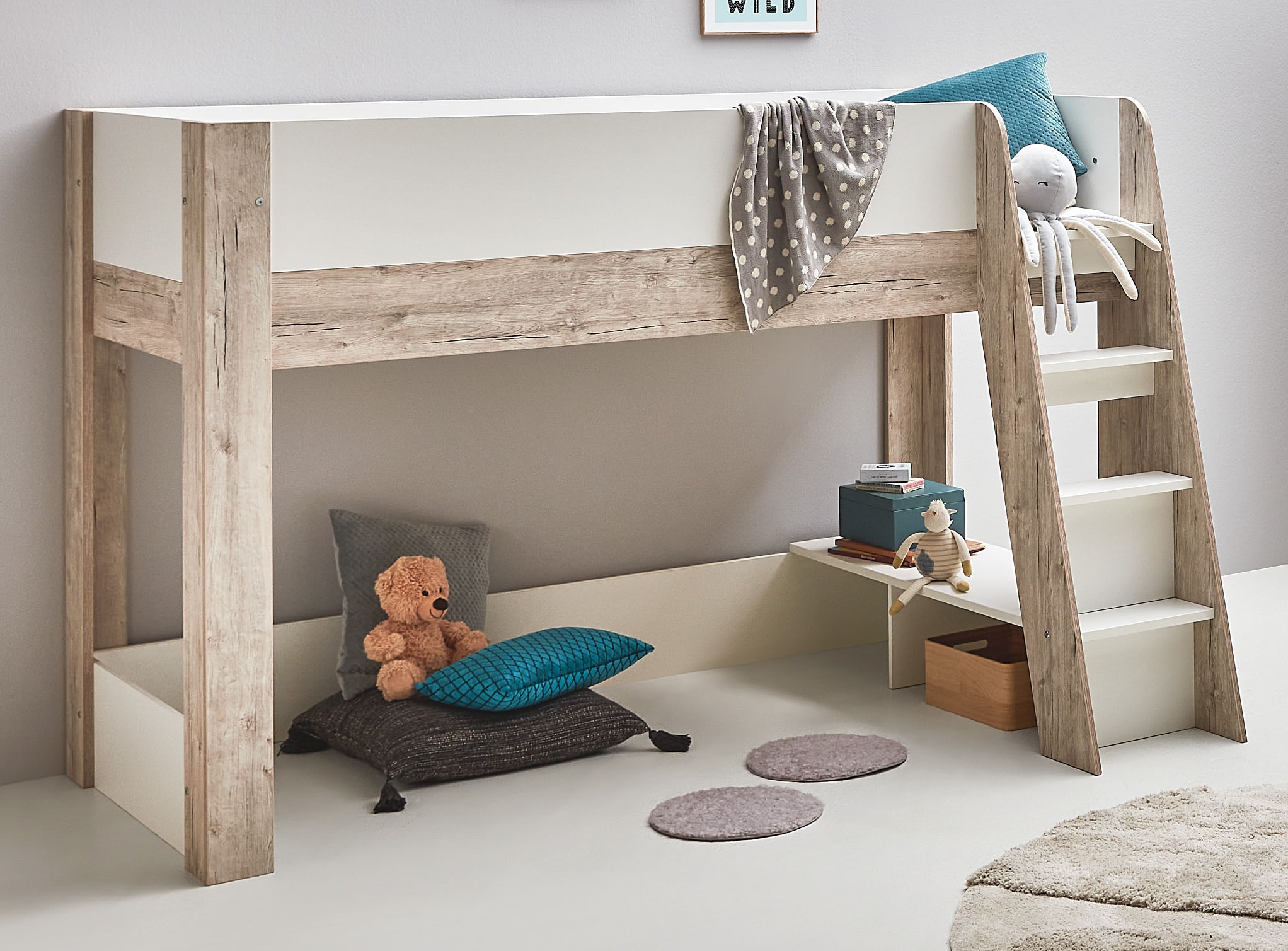 Home affaire Jugendzimmer-Set »Schulkind Set »Rieke«« 4 Stk. tlg. Hochbett, Etagenbett, Ablagefach unter dem Bett, Blauer Engel,