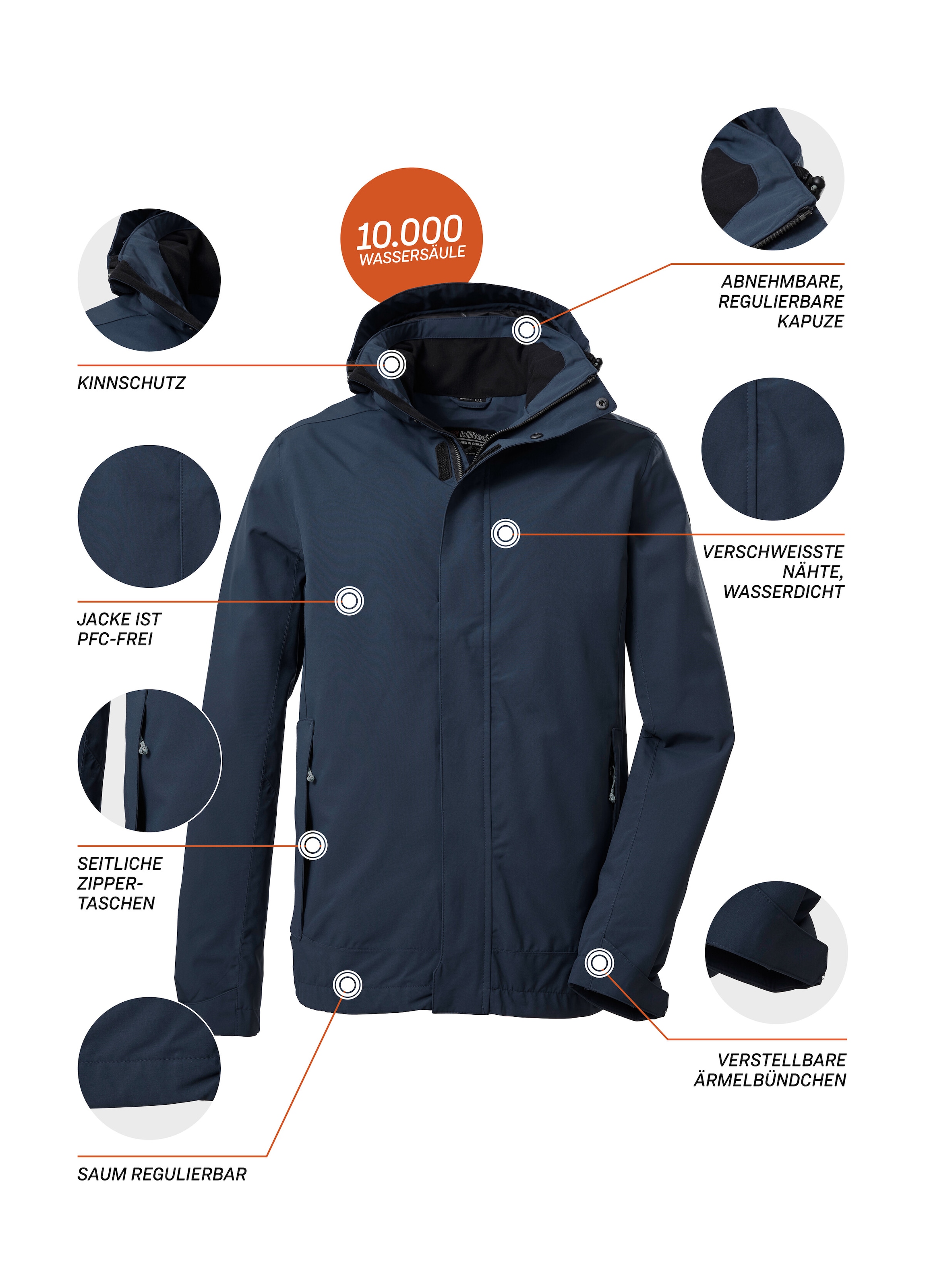Killtec Outdoorjacke »KOS 87 MN JCKT_XENIOS«, 100% wasser- und winddicht, abzippbare Kapuze, verstellbare Bündchen