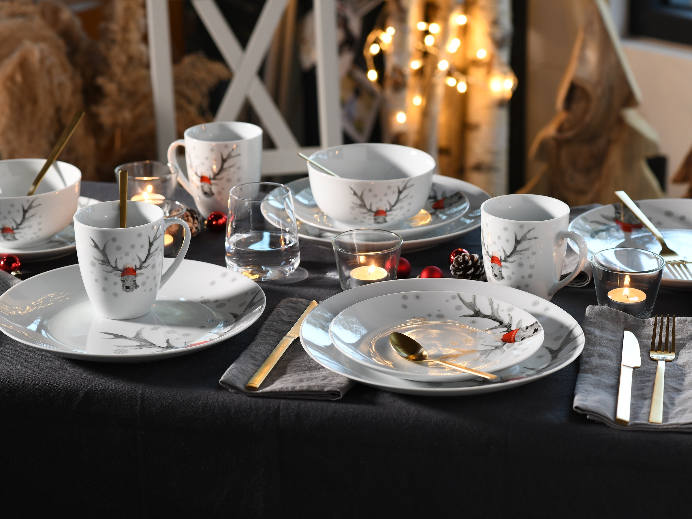 CreaTable Frühstücks-Geschirrset »Hirsch, Frühstücksset 18-tlg« Winterdekor, Hirschmotiv