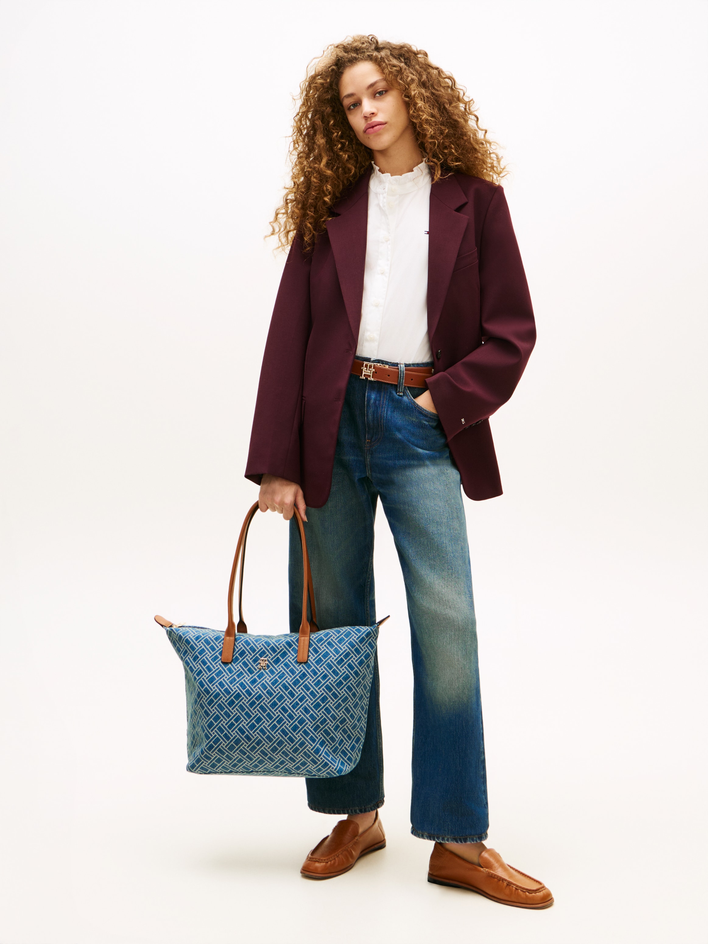 Tommy Hilfiger Tragetasche »POPETTE TOTE DENIM FLAG« Damen Handtasche, Schultertasche, Shopper mit modischem TH-Logomuster