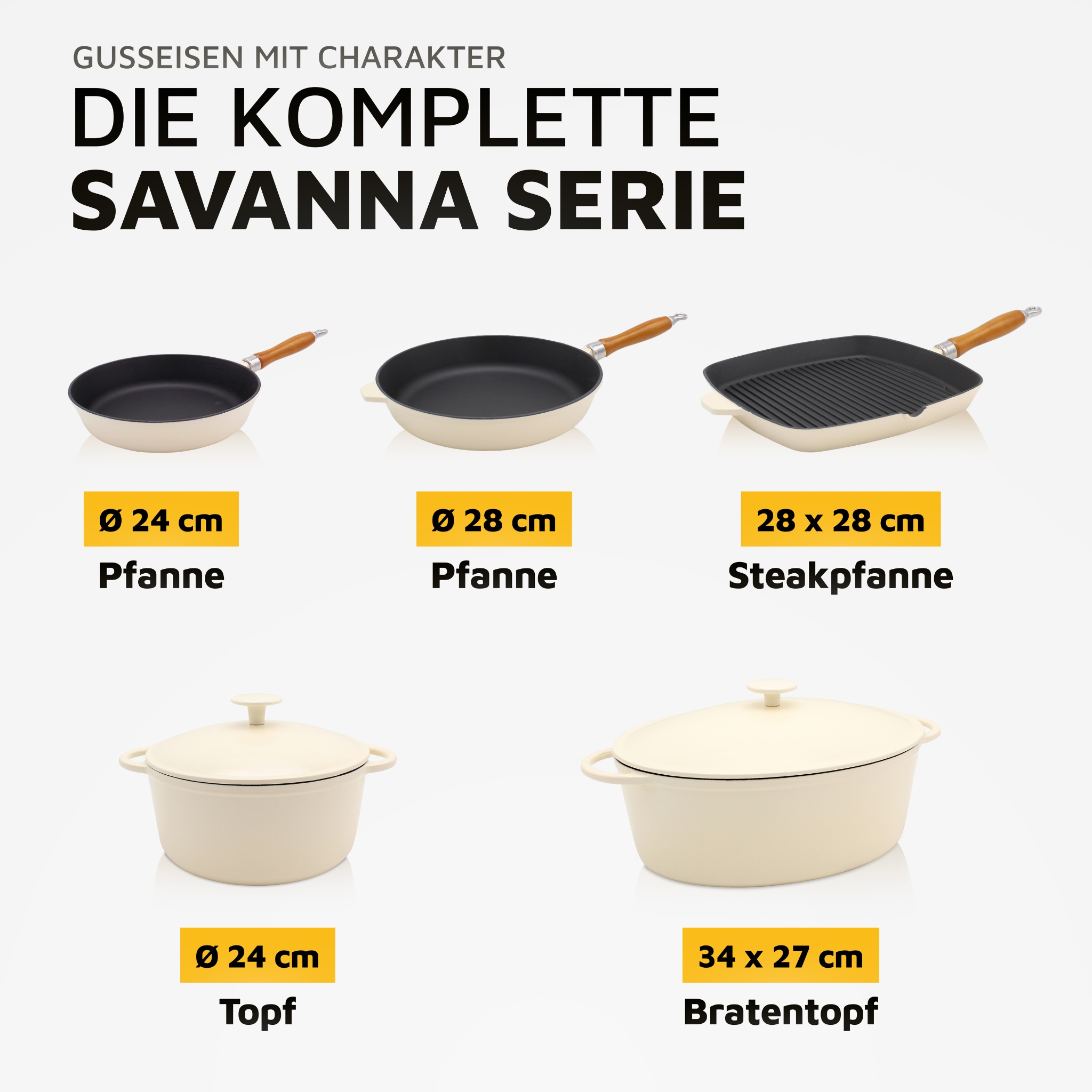 Krüger Steakpfanne »Einsenguss Grill-/ Steakpfanne SAVANNA, 28 x 28cm« Gusseisen 1 Stk. tlg. für Induktions-Kochfelder geeignet