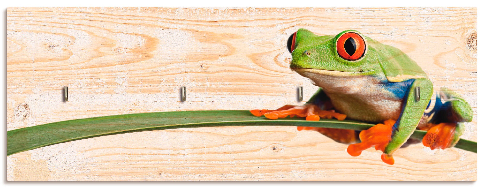 Artland Hakenleiste »Frosch auf einem Blatt«, aus Holz mit 4 Schlüsselhaken – Schlüsselboard, Schlüsselbretter, Schlüsselhalter, Schlüsselaufhänger für den Flur – Stil: Modern