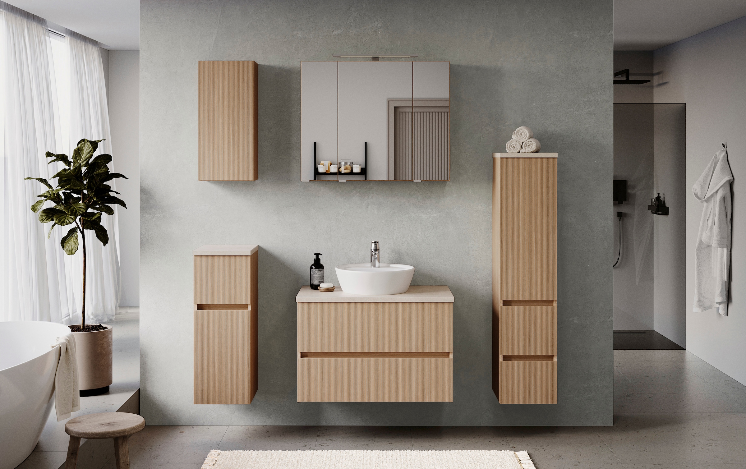 welltime Badmöbel-Set »Eixo«, Set 110 cm breit, Badmöbel mit LED-Beleuchtung
