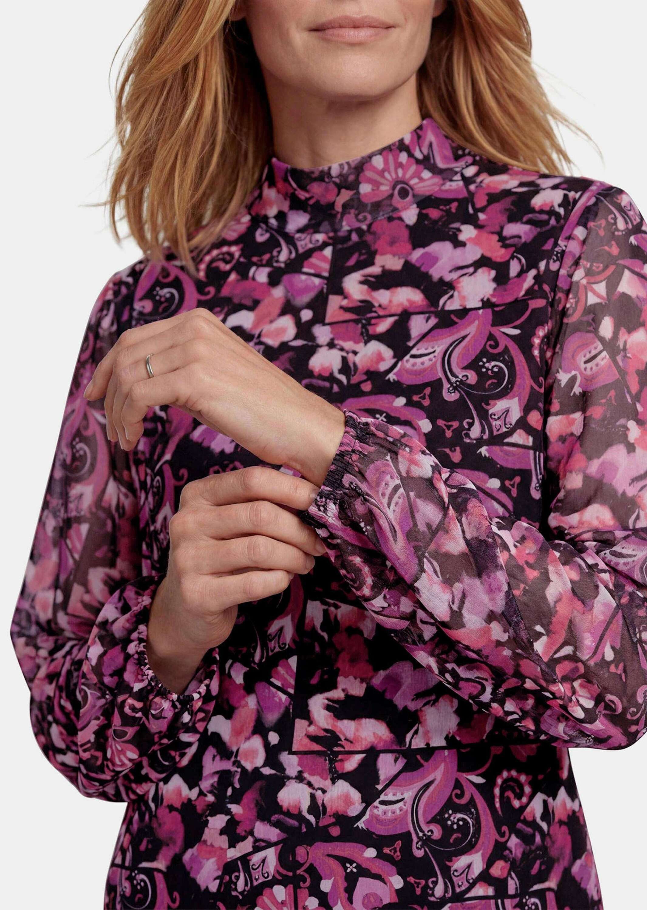 GOLDNER Print-Shirt »Kurzgröße Mesh-Shirt mit Paisley-Druck« stretchbequemes Mesh Shirt mit Body mit Viskosejersey unterfüttert