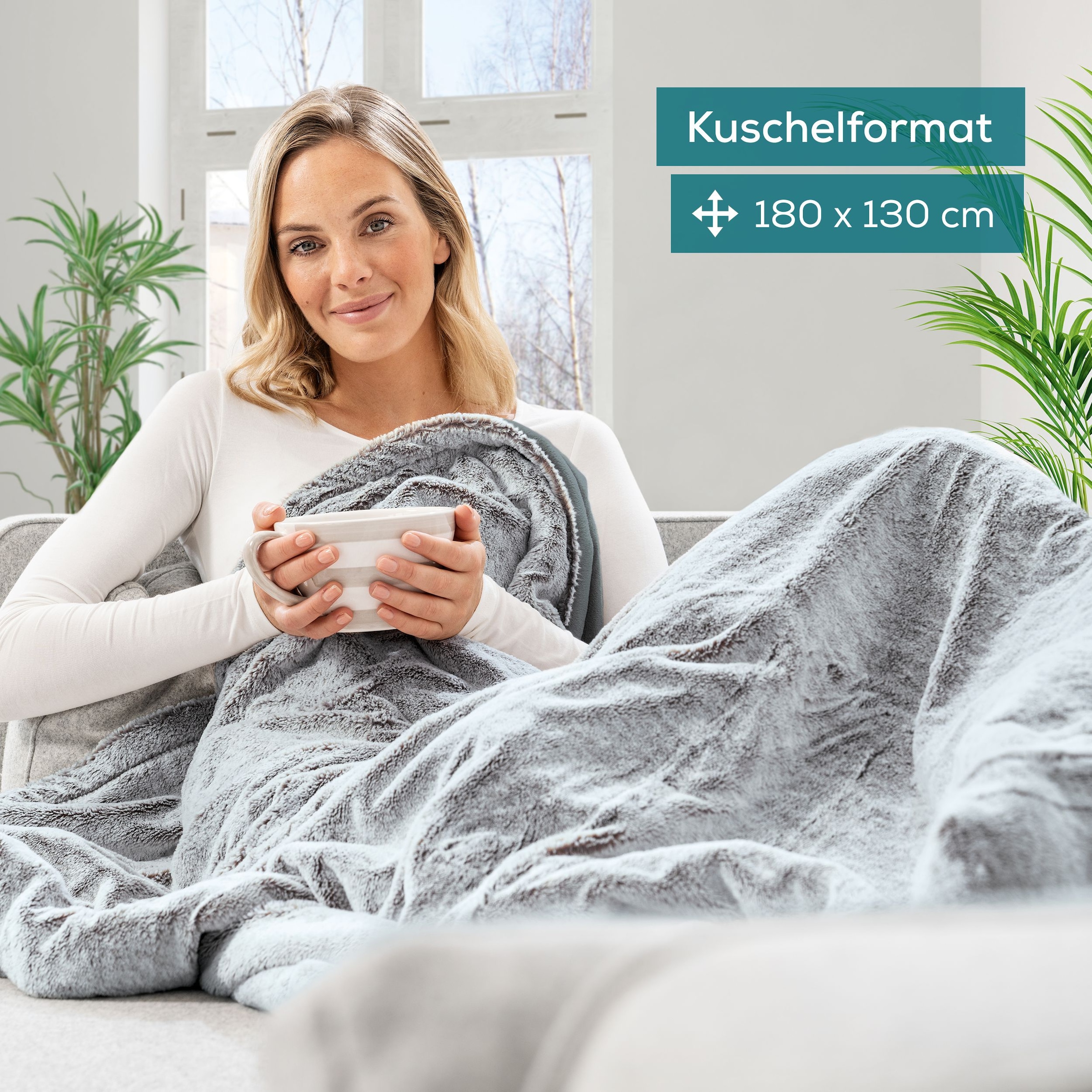 BEURER Heizdecke »HD 75 Nordic Grey Green Planet, aus recycelten Materialien« kuschelige Wärmedecke in Kunstfelloptik, mit 6 Temperaturstufen