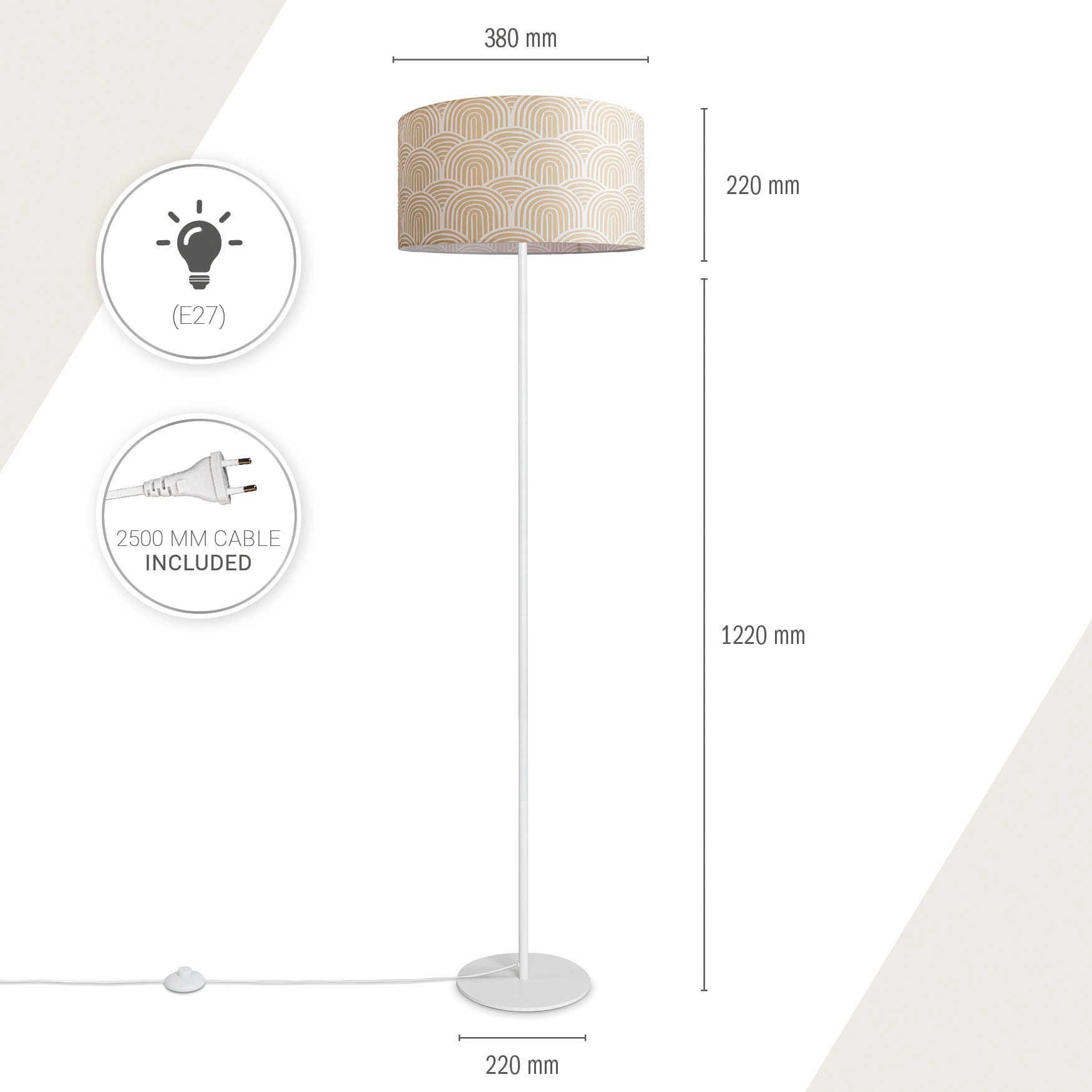 Paco Home Stehlampe »Luca Pillar«, Leuchtmittel E27 | ohne Leuchtmittel, Wohnzimmer Stehlampe Mit Schirm Büro Modern Vintage Muster E27