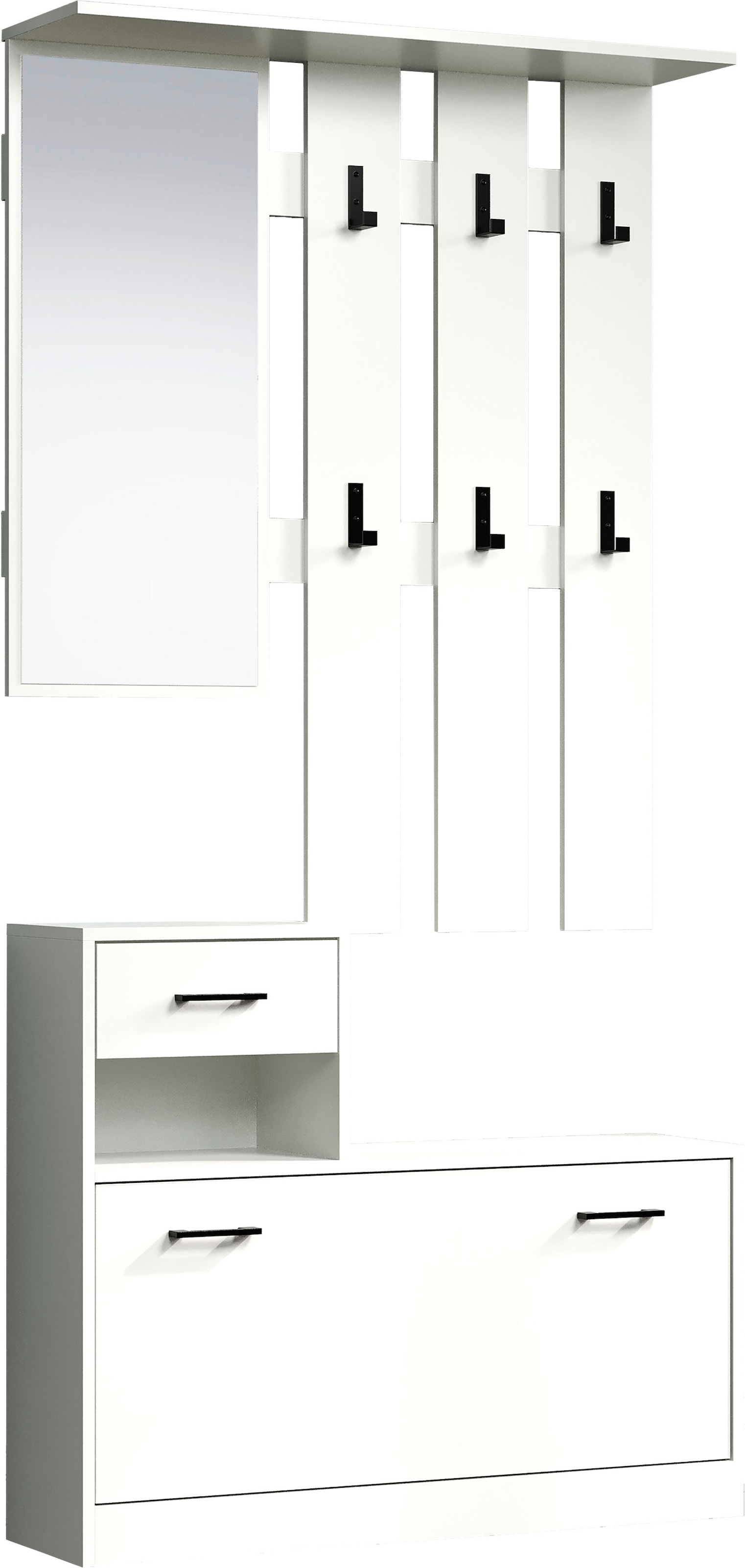 INOSIGN Garderoben-Set »Basel«, (Komplett-Set, 2 St.), Schuhkipper mit Schuhkasten, Paneel mit Spiegel und Haken